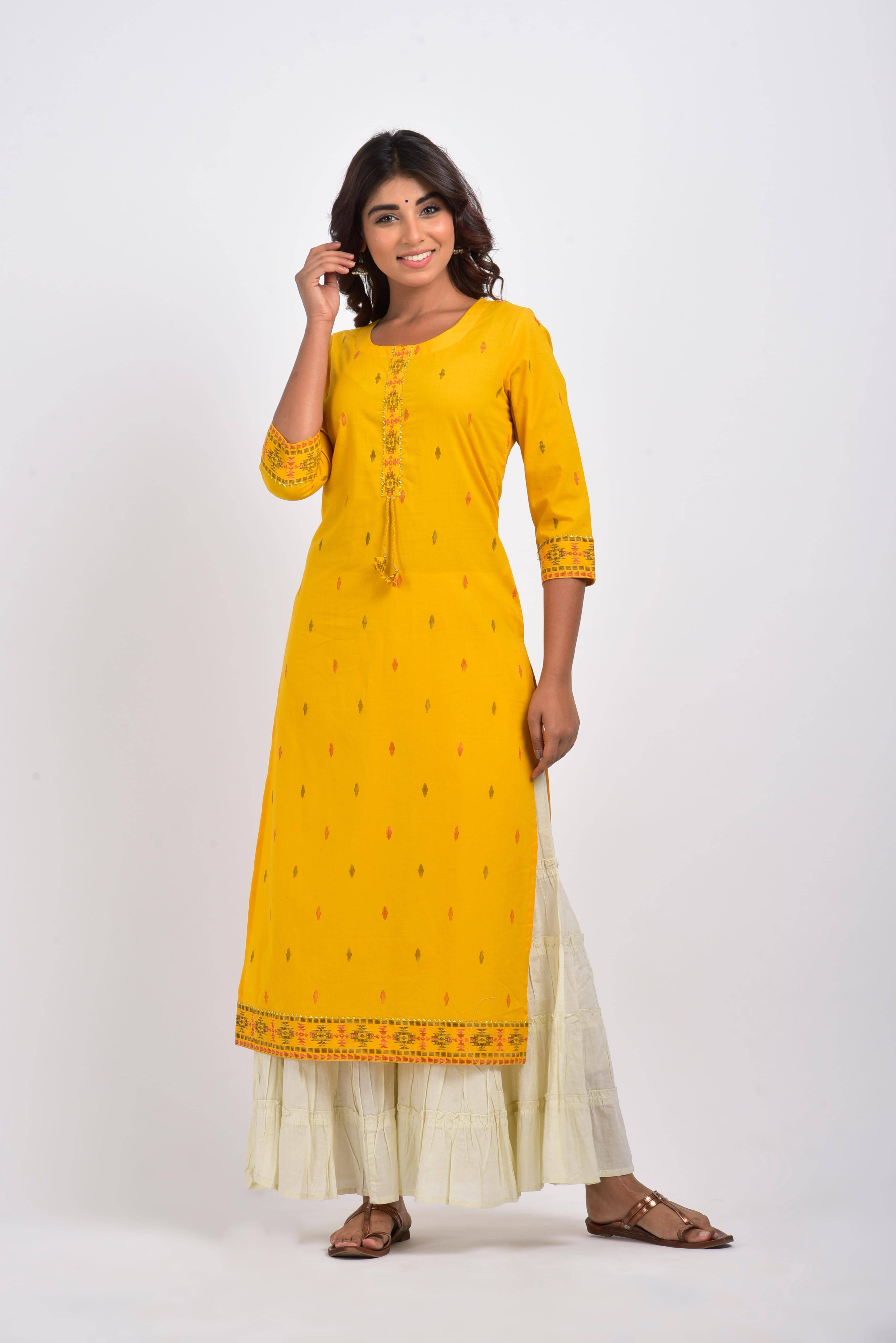 Swasti - Yellow Cotton Women's Straight Kurti ( Pack of 1 ) - Kurtis, Tunics | Buy online on ZillyBuy