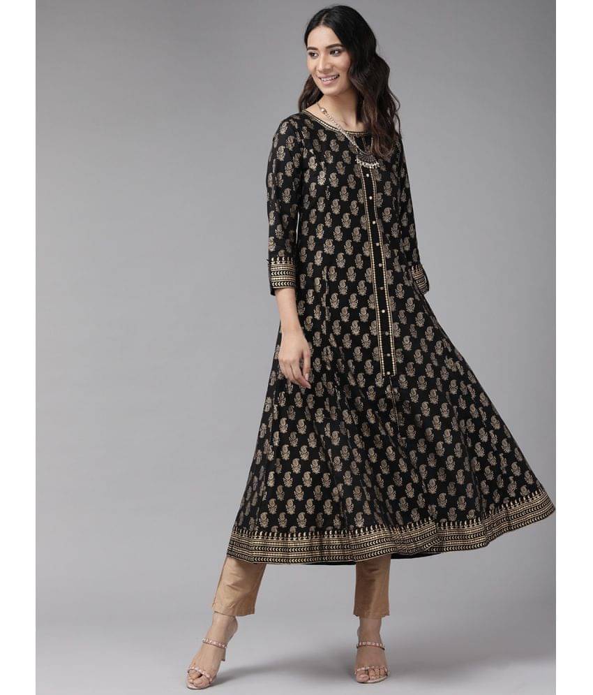     			Yash Gallery Pack of 1 Cotton Blend Printed A-line Women's Kurti - ( Black )