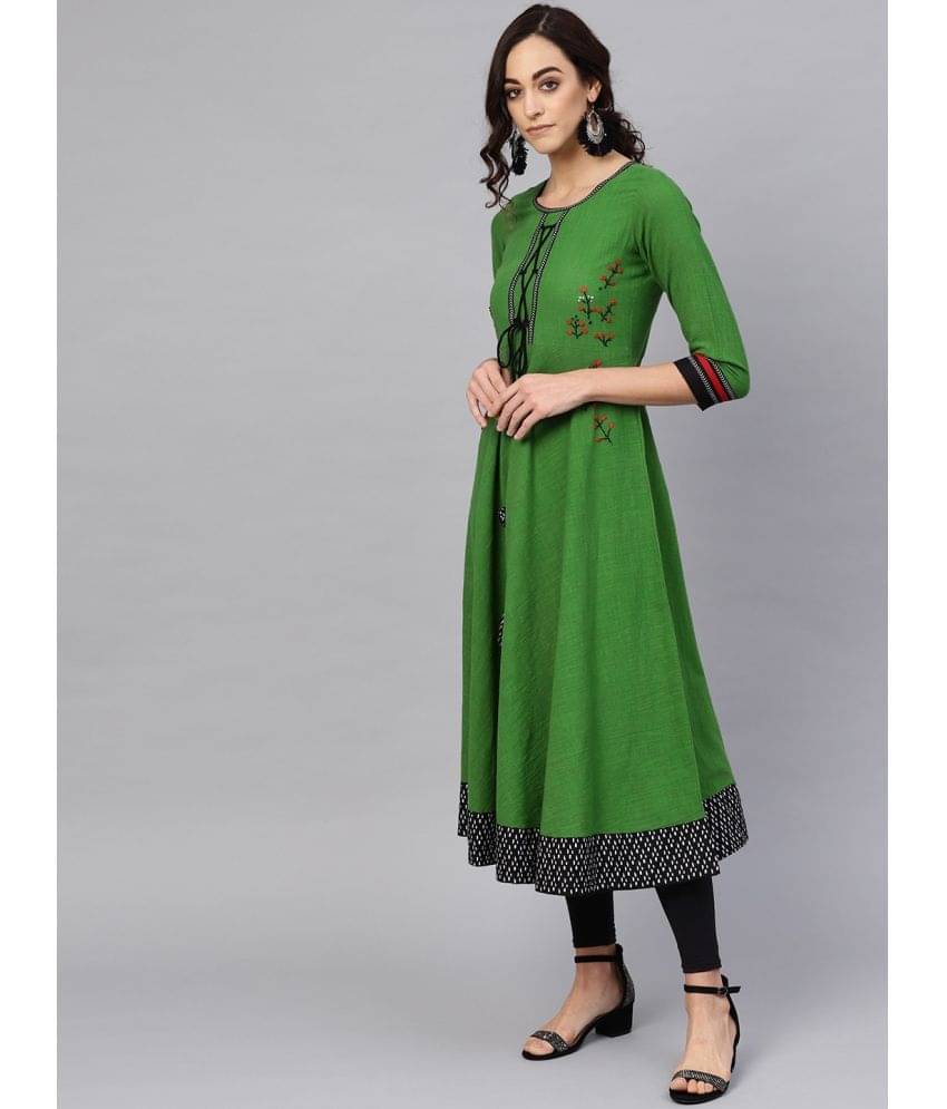 Yash Gallery Pack of 1 Cotton Blend Solid Anarkali Women's Kurti - ( Green ) Yash Gallery Pack of 1 Cotton Blend Solid Anarkali Women's Kurti - ( Green )