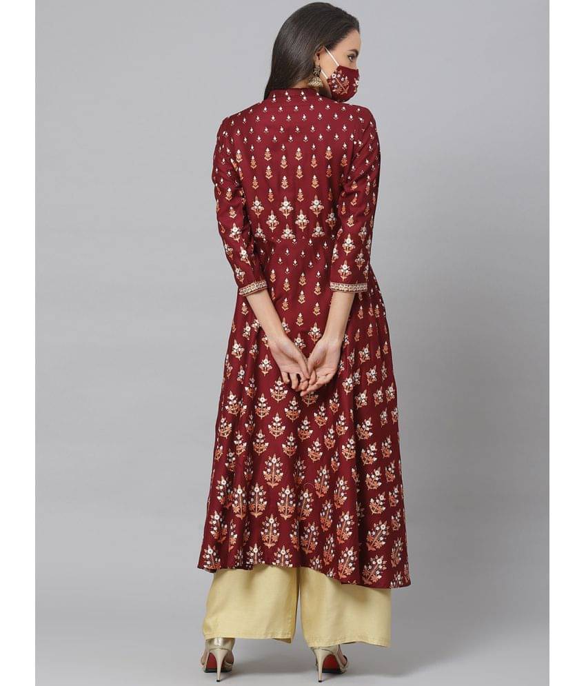 Yash Gallery Pack of 1 Rayon Solid Anarkali Women's Kurti - ( Maroon ) Yash Gallery Pack of 1 Rayon Solid Anarkali Women's Kurti - ( Maroon )