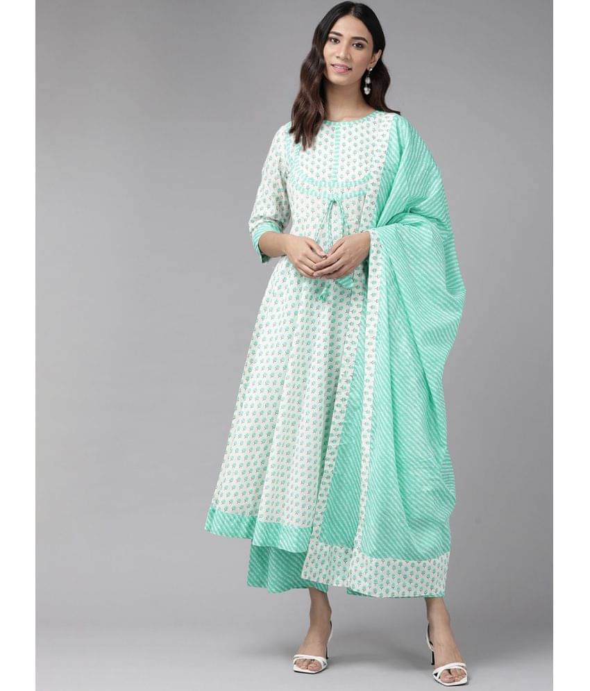     			Yash Gallery Cotton Blend Printed Kurti With Pants Women's Stitched Salwar Suit - White ( Pack of 1 )