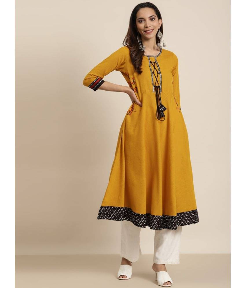     			Yash Gallery Pack of 1 Cotton Blend Printed Anarkali Women's Kurti - ( Yellow )