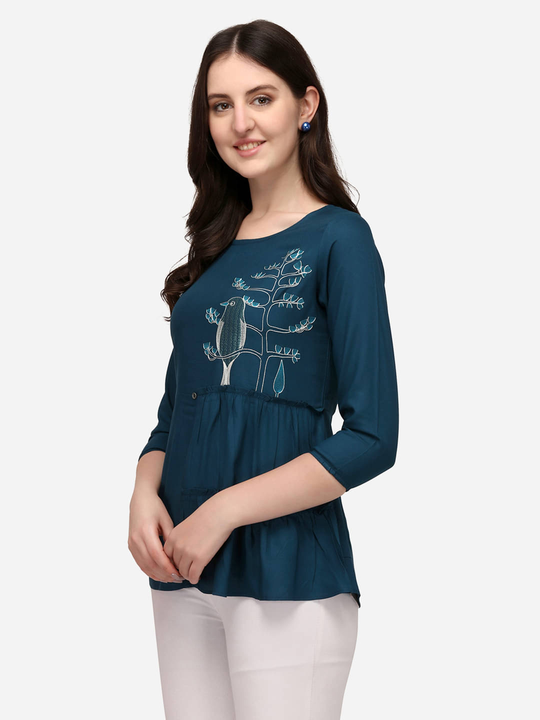 Prettify Women's Rayon Peplum Top ( Blue ) Prettify Women's Rayon Peplum Top ( Blue )