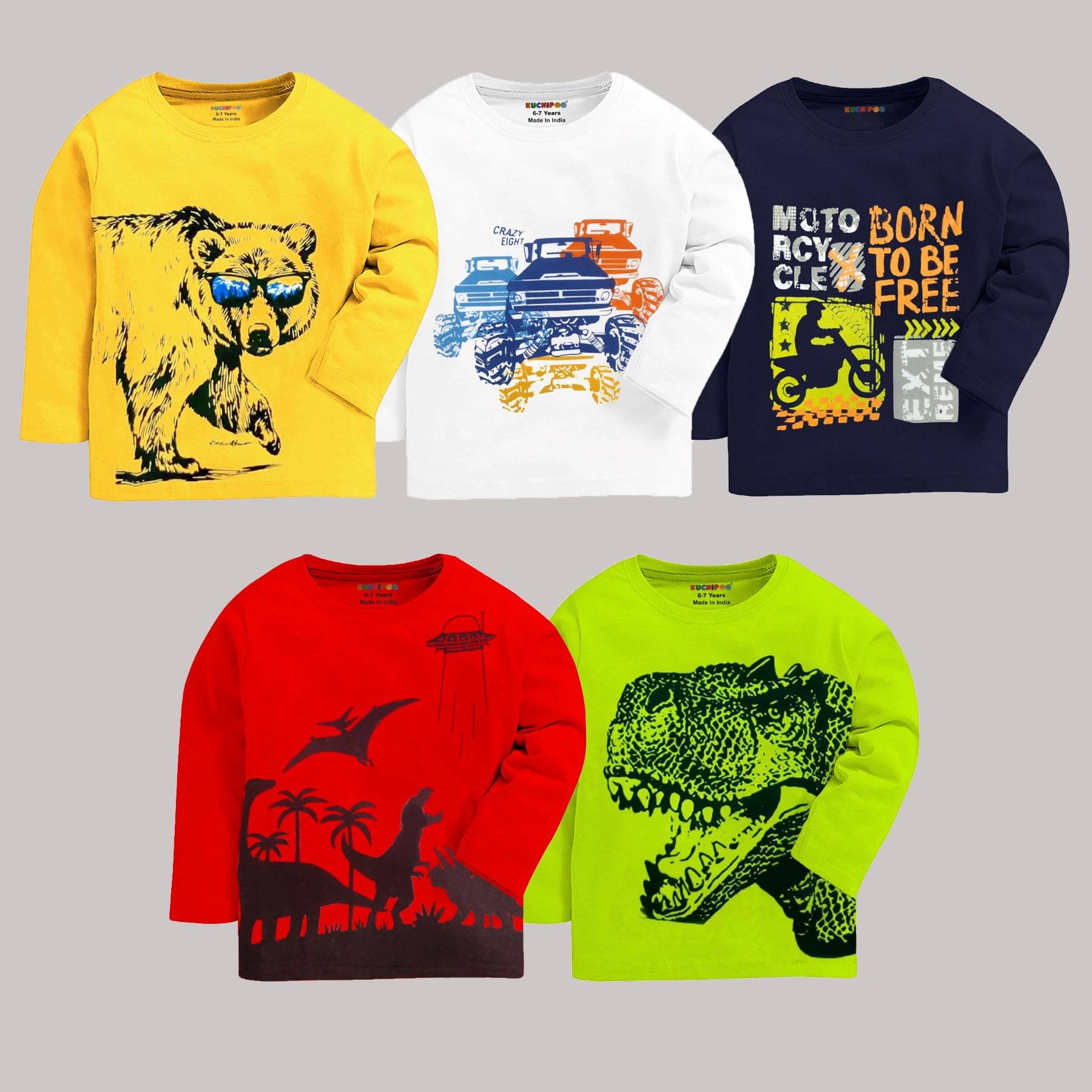    			Kuchipoo Pack of 5 Boys Cotton Blend T-Shirt ( Multicolor )