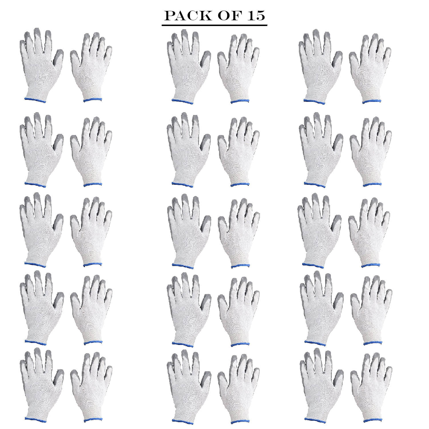     			LAXMI White&Grey Nitrile Coated Hand Gloves (Pack of 15) Nylon Safety Glove