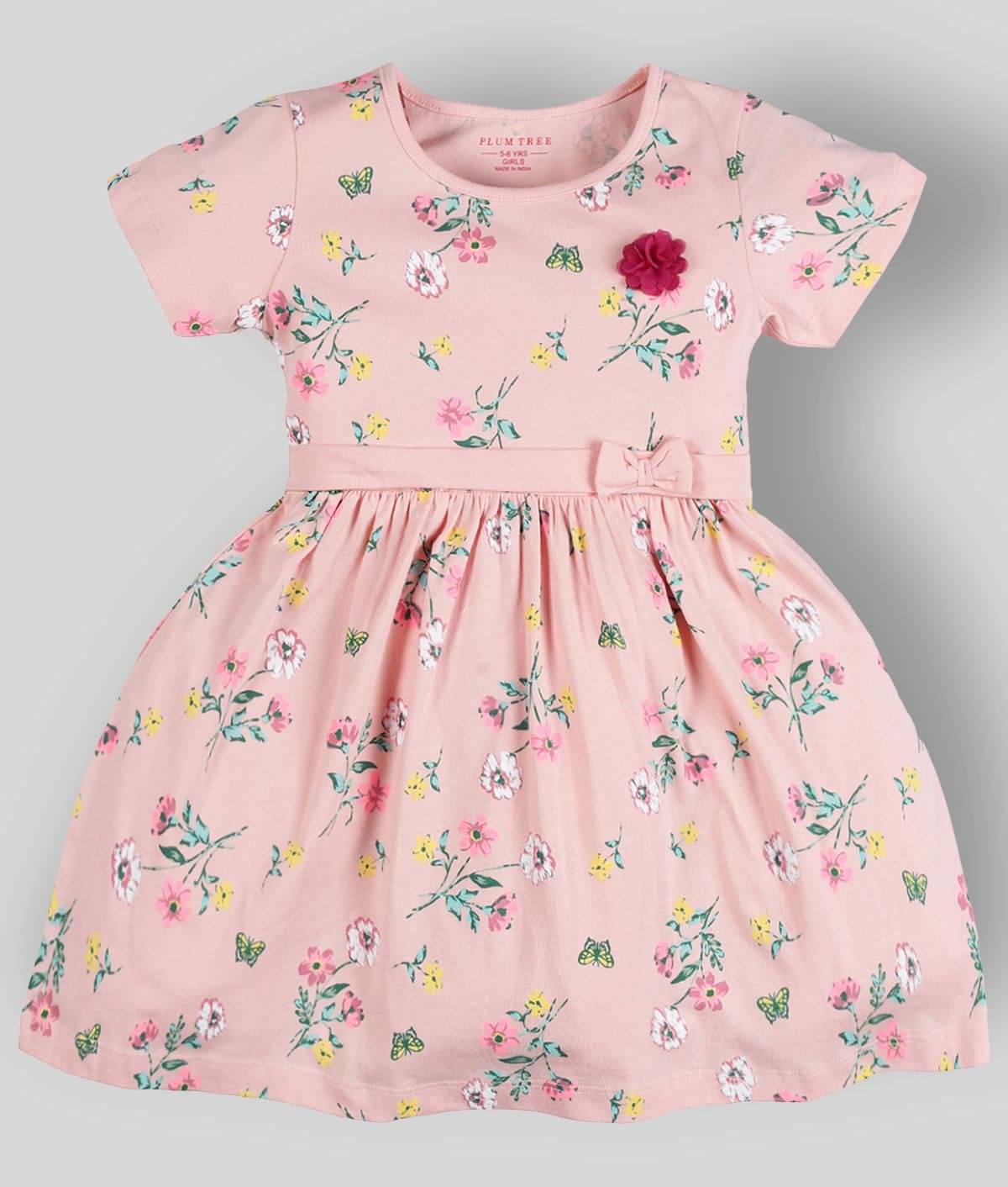     			PLUM TREE 100% Cotton Fit And Flare Dress For Girls ( Pack of 1 , Pink )
