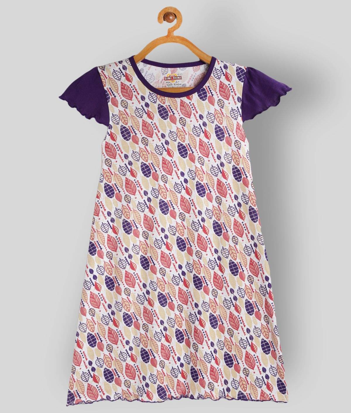 Sinimini 100% Cotton A-line Dress For Girls ( Pack of 1 , Purple ) Sinimini 100% Cotton A-line Dress For Girls ( Pack of 1 , Purple )