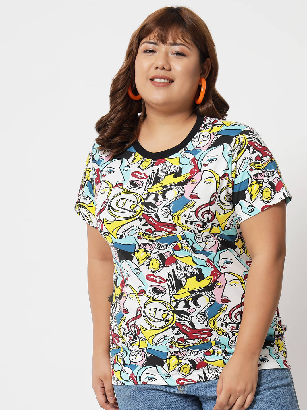 BEYOUND SIZE - THE DRY STATE Women Cotton Printed Regular Fit Round Neck T-Shirt ( Multi Color )     			BEYOUND SIZE - THE DRY STATE Women Cotton Printed Regular Fit Round Neck T-Shirt ( Multi Color )