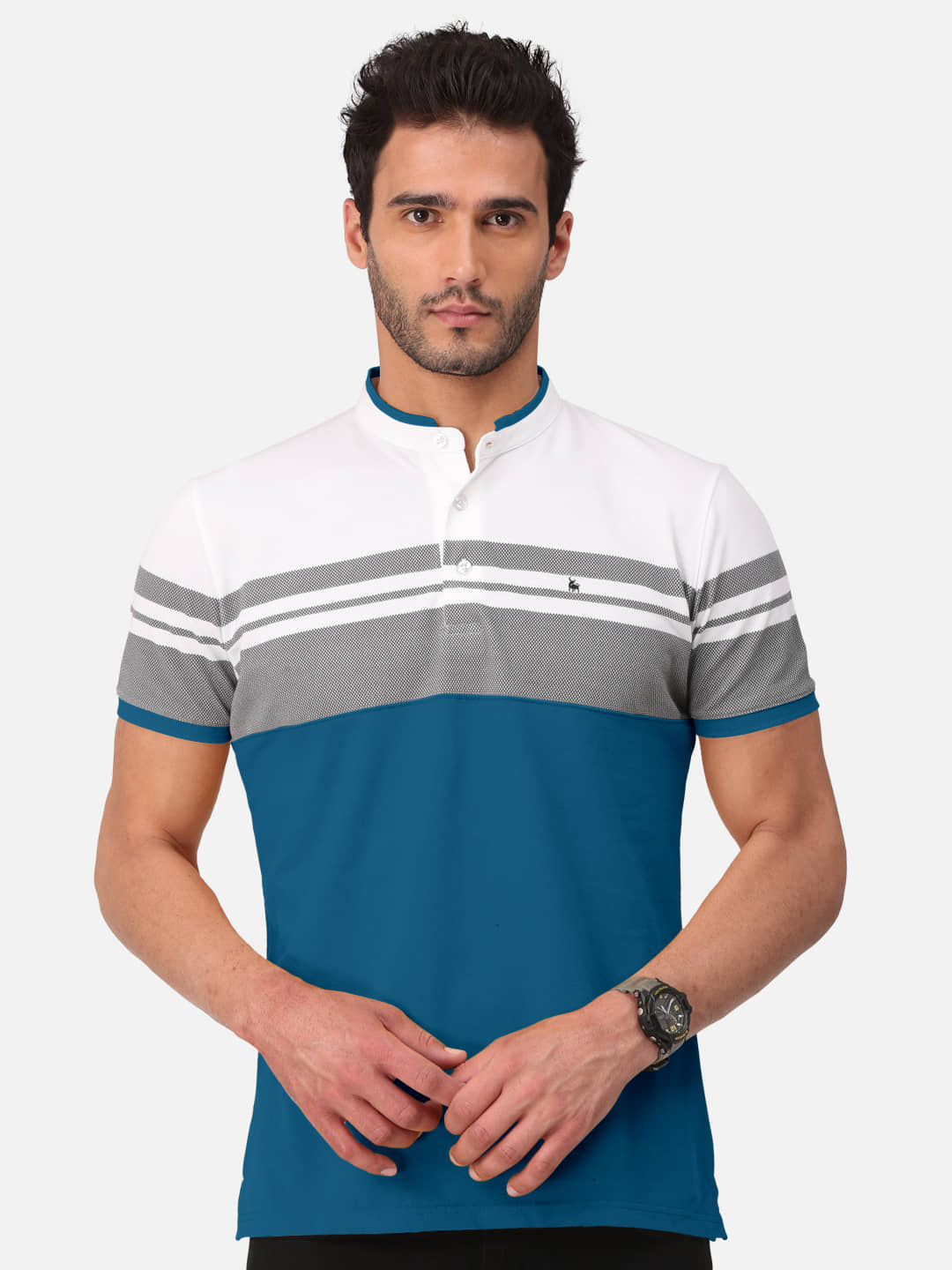 BULLMER Pack of 1 Cotton Blend Regular Fit Men's T-Shirt ( Turquoise )