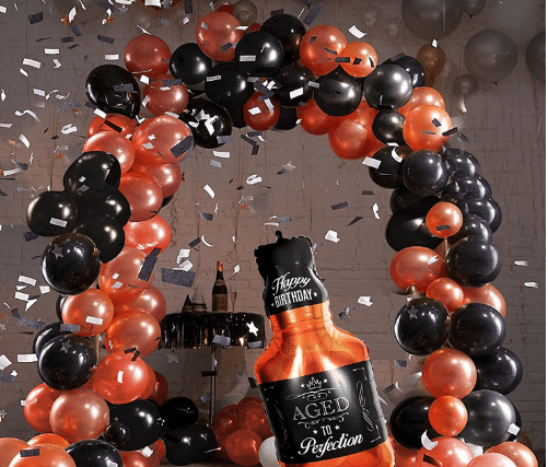     			Blooms Mall Set of 31 Pcs Happy Birthday / Anniversary / Bachelorette Decoration Kit Combo 1  Whiskey Foil Balloon, 15  Rosegold & 15  Black Theme Metallic Foil Balloons