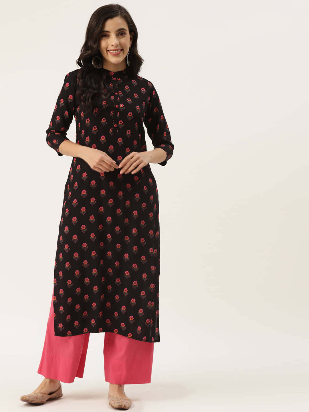 HISHAM - Black Rayon Women's Straight Kurti ( Pack of 1 ) - Kurtis, Tunics | Buy online on ZillyBuy
