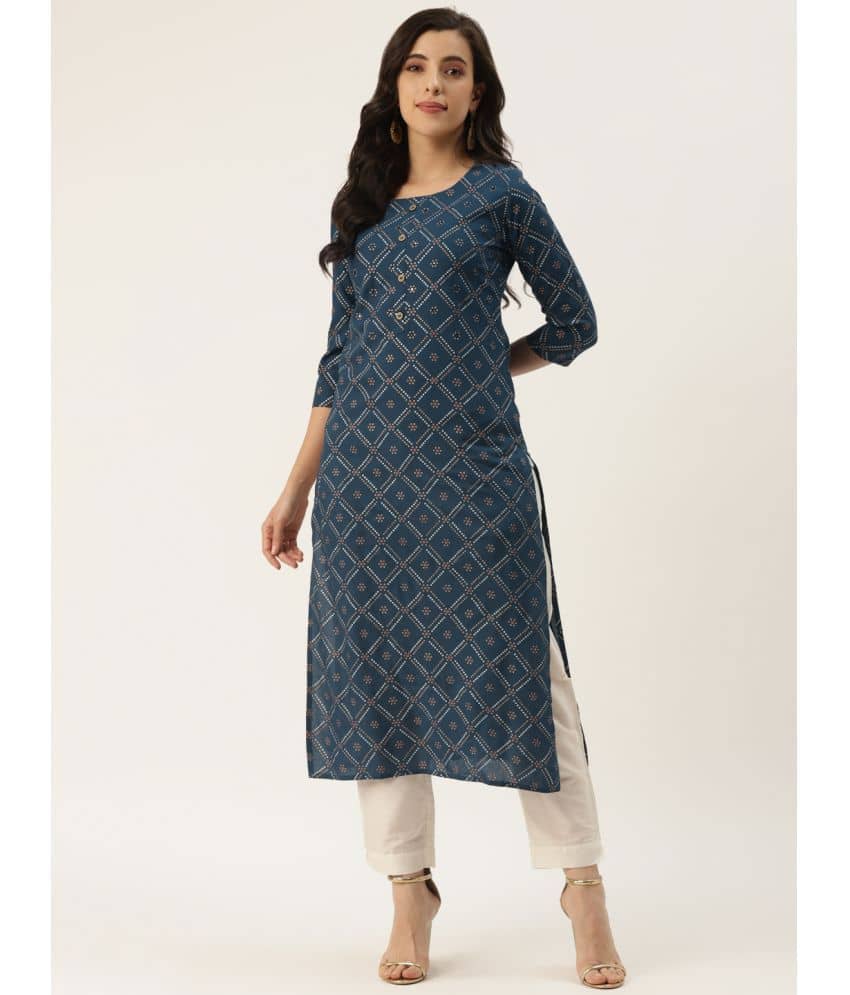 HISHAM - Blue Rayon Women's Straight Kurti ( Pack of 1 ) - Kurtis, Tunics | Buy online on ZillyBuy