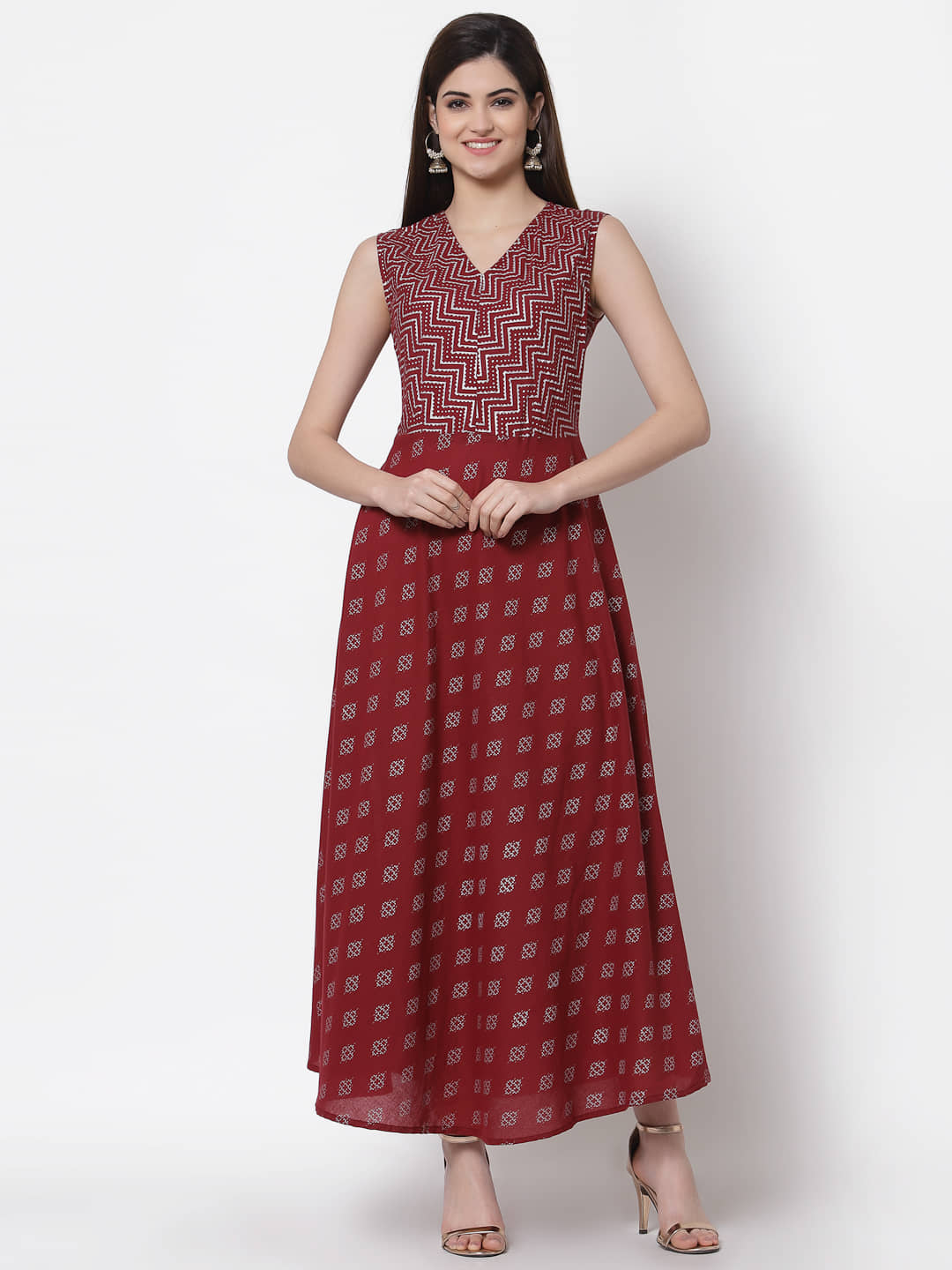 HISHAM - Maroon Cotton Women's Flared Kurti ( Pack of 1 ) - Kurtis, Tunics | Buy online on ZillyBuy