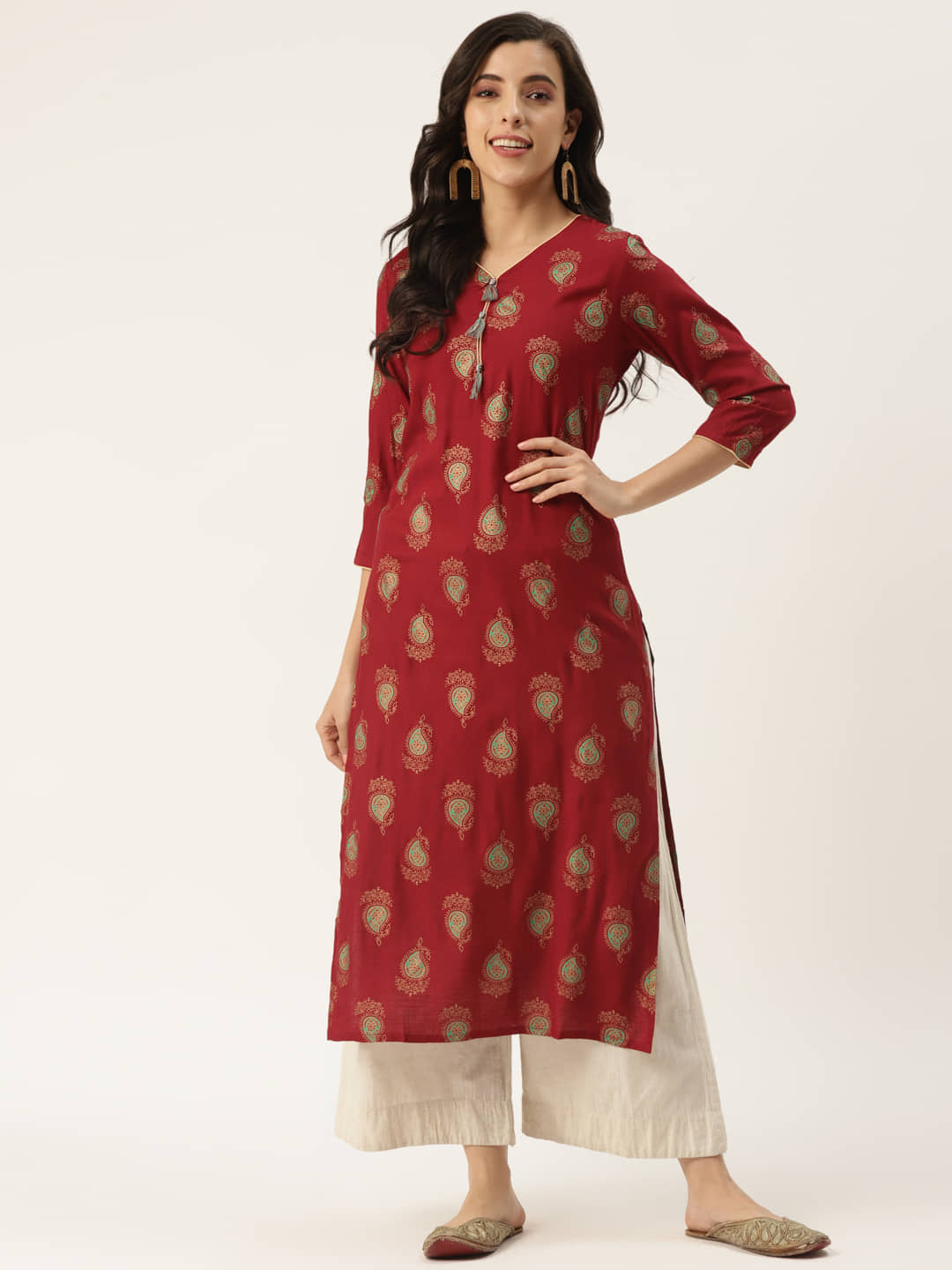 HISHAM - Maroon Rayon Women's Straight Kurti ( Pack of 1 ) - Kurtis, Tunics | Buy online on ZillyBuy
