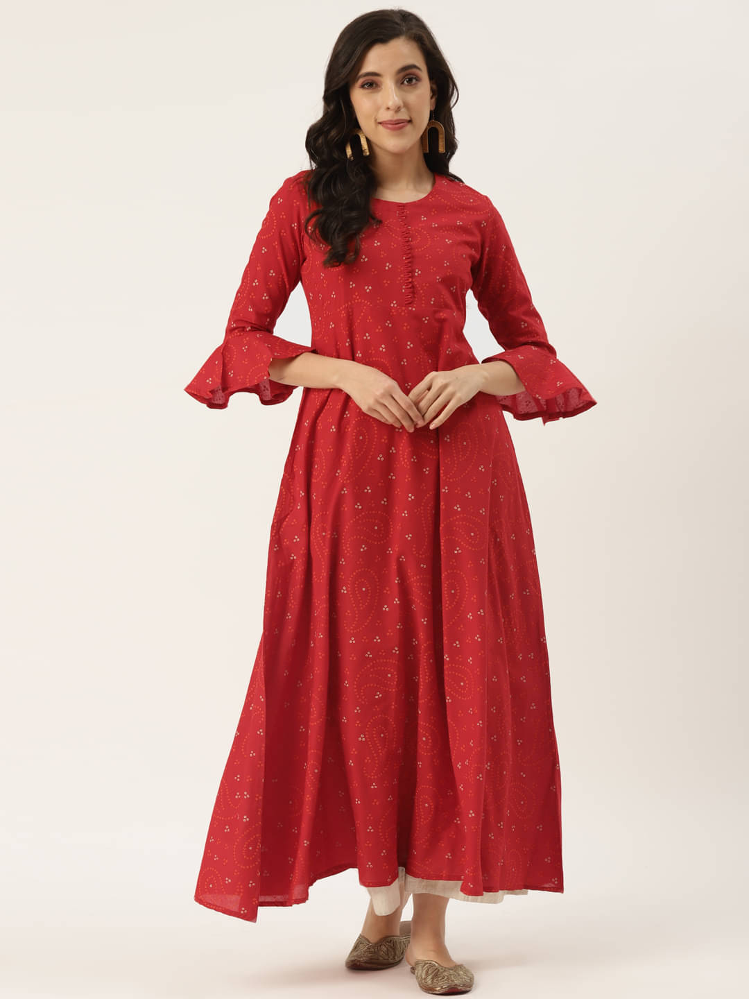 HISHAM - Red Cotton Blend Women's Flared Kurti ( Pack of 1 ) HISHAM - Red Cotton Blend Women's Flared Kurti ( Pack of 1 )