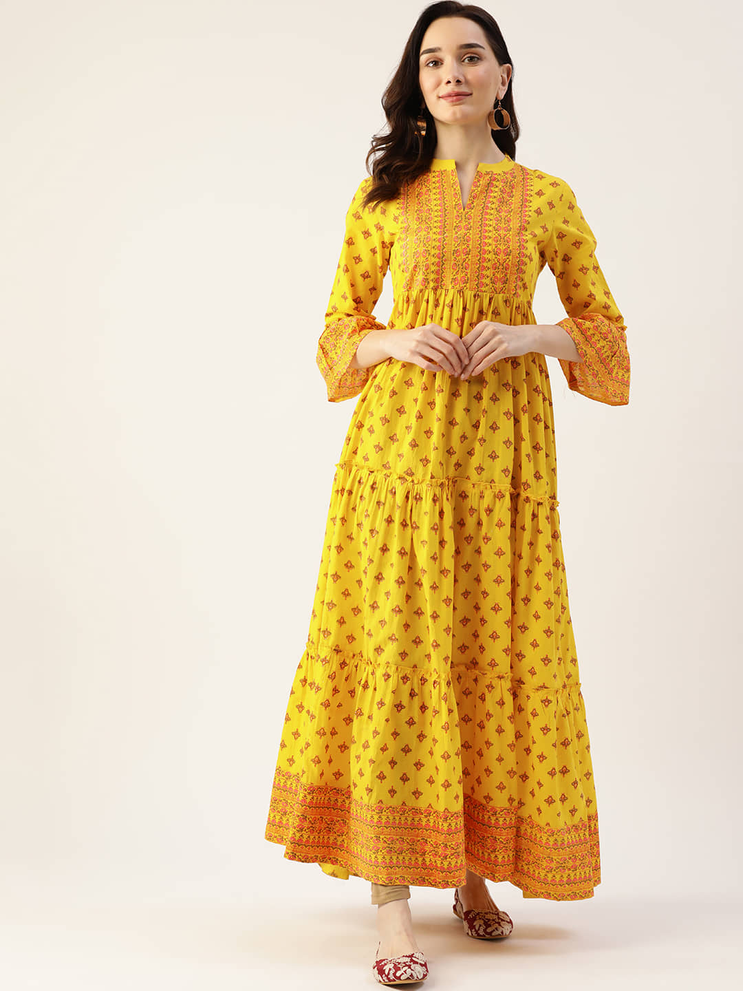HISHAM - Yellow Cotton Women's Flared Kurti ( Pack of 1 ) - Kurtis, Tunics | Buy online on ZillyBuy