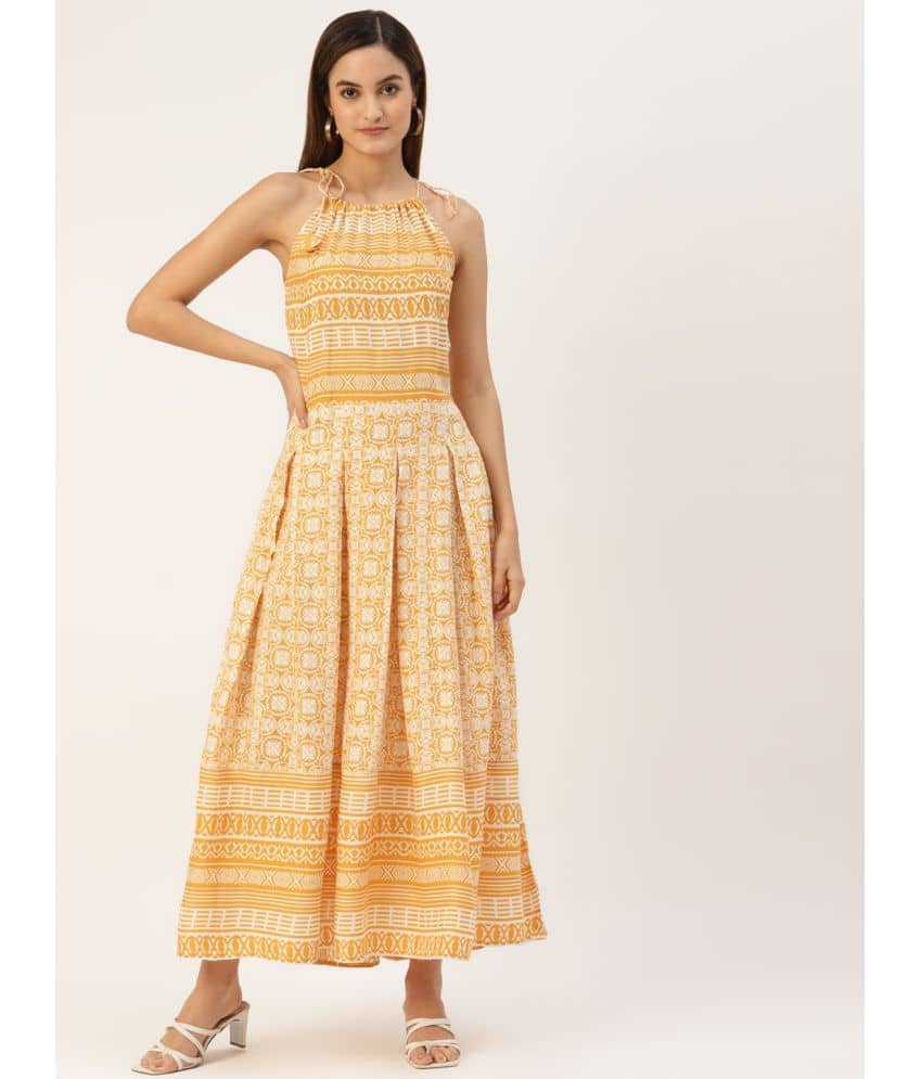 HISHAM Women Rayon Printed Ethnic Dress ( Yellow )