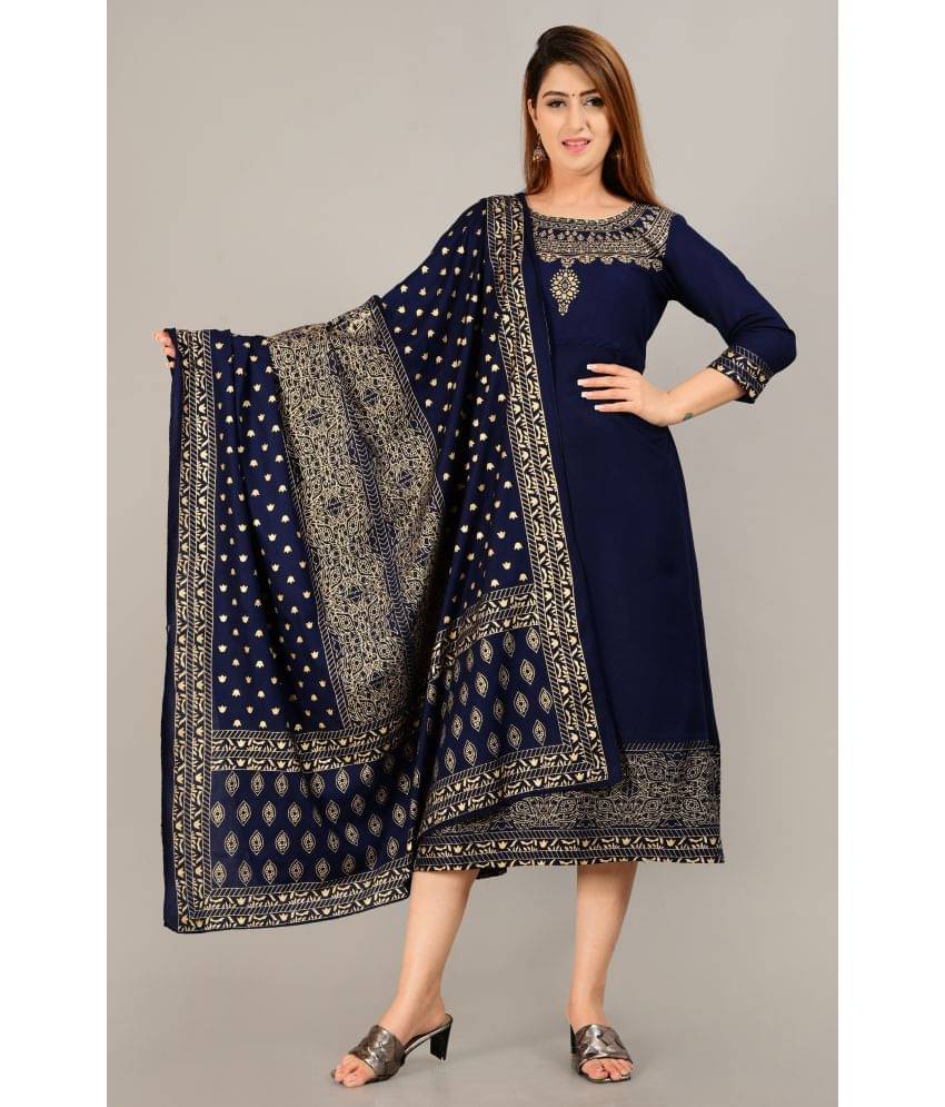     			SIPET - Blue Rayon Women's Flared Kurti with Dupatta ( Pack of 1 )