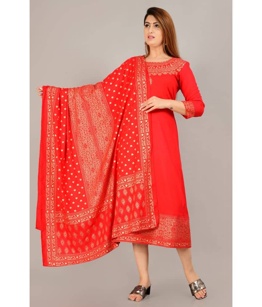 SIPET - Red Rayon Women's Flared Kurti with Dupatta ( Pack of 1 ) - Kurtis, Tunics | Buy online on ZillyBuy