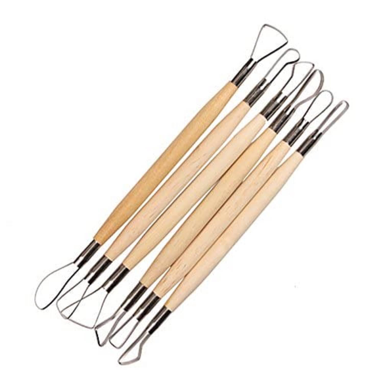     			SHB 6PCS Wood Handle Wax Pottery Clay Sculpture Carving Tool DIY Craft Set Great, Clay Tool Set, Art Wood & Metal Ribbon Cutting Tool 6 Piece Sets Used for Clay, Ceramic and Crafts