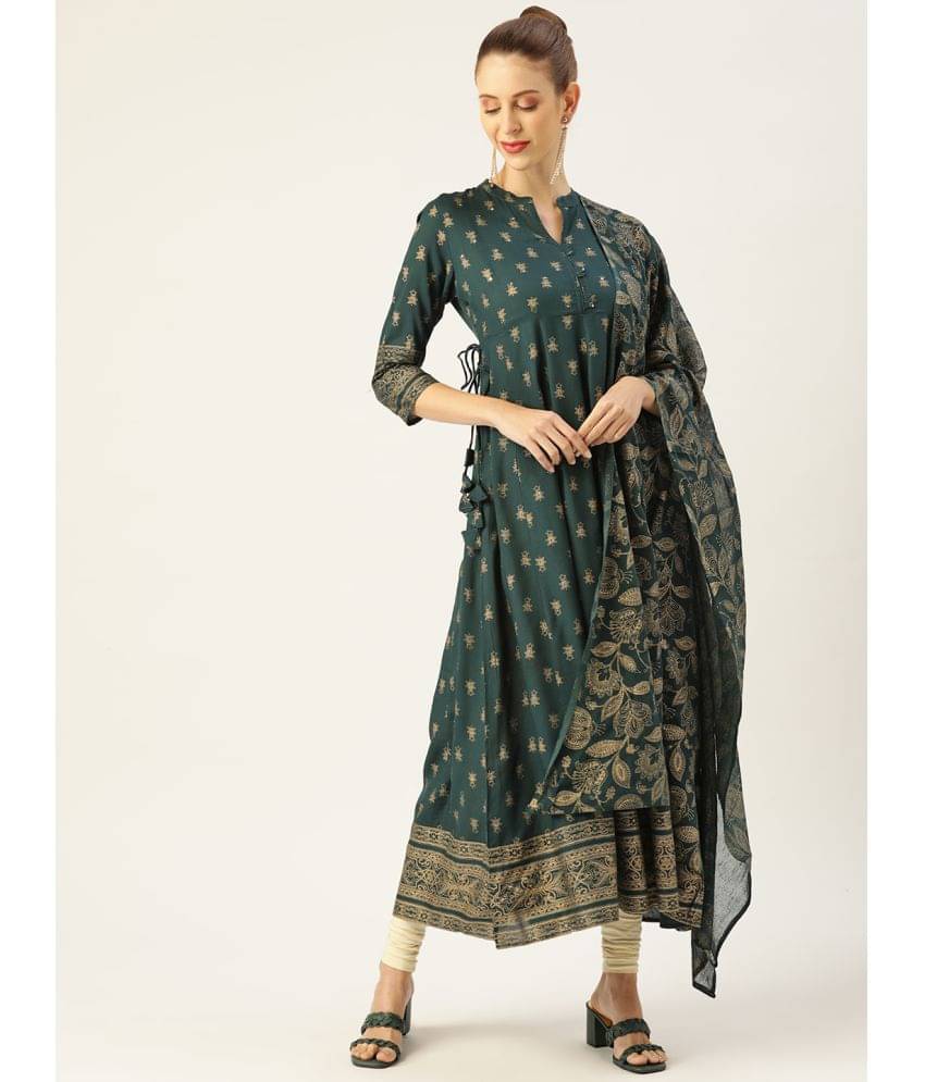 HISHAM - Green Rayon Women's Anarkali Kurti with Dupatta ( Pack of 1 ) HISHAM - Green Rayon Women's Anarkali Kurti with Dupatta ( Pack of 1 )