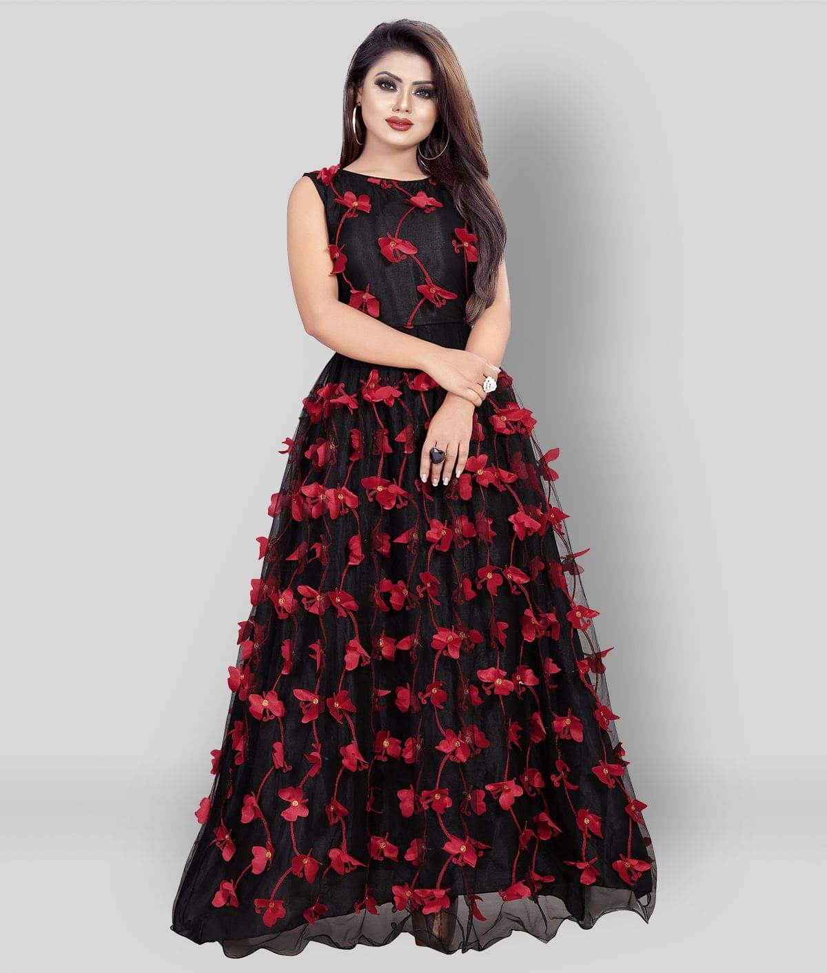     			Aika - Black Anarkali Net Women's Semi Stitched Ethnic Gown ( Pack of 1 )