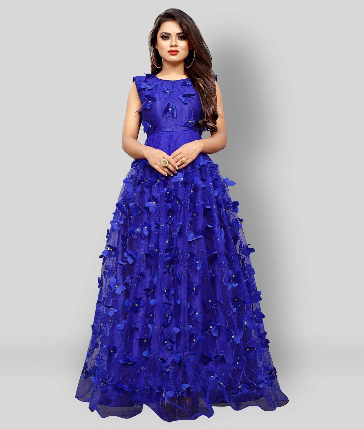 Aika - Blue Anarkali Net Women's Semi Stitched Ethnic Gown ( Pack of 1 ) Aika - Blue Anarkali Net Women's Semi Stitched Ethnic Gown ( Pack of 1 )