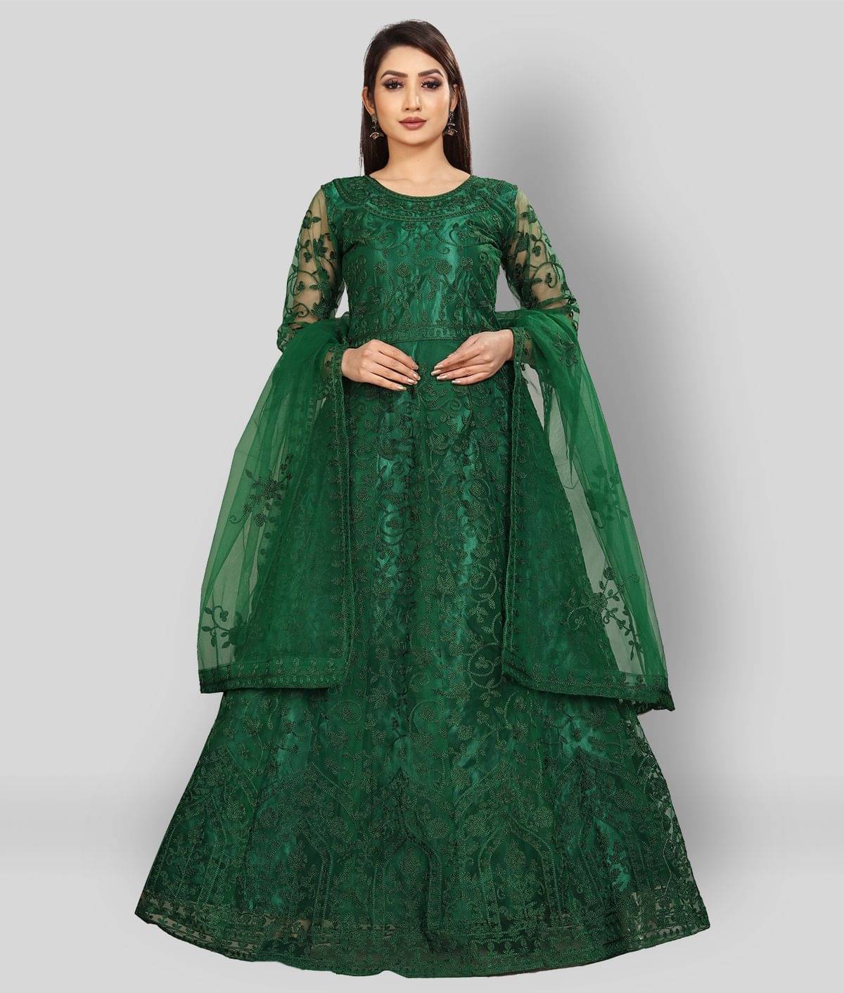 Aika - Green Anarkali Net Women's Semi Stitched Ethnic Gown ( Pack of 1 ) Aika - Green Anarkali Net Women's Semi Stitched Ethnic Gown ( Pack of 1 )