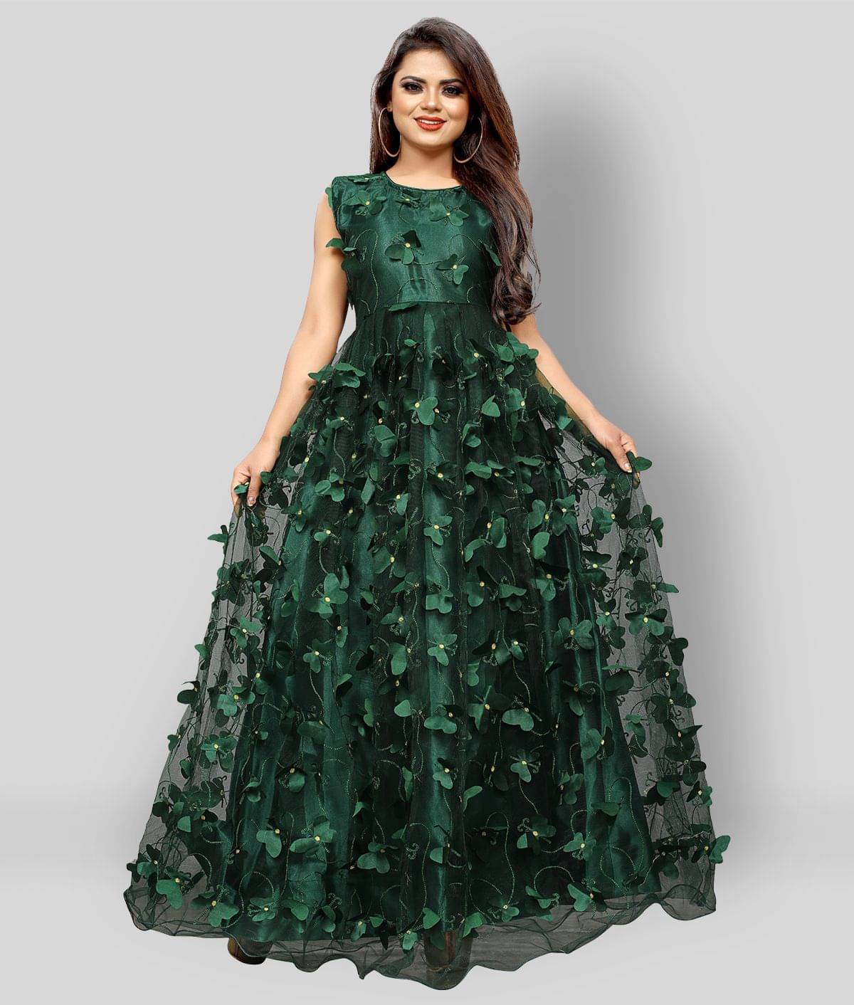 Aika - Green Anarkali Net Women's Semi Stitched Ethnic Gown ( Pack of 1 ) Aika - Green Anarkali Net Women's Semi Stitched Ethnic Gown ( Pack of 1 )