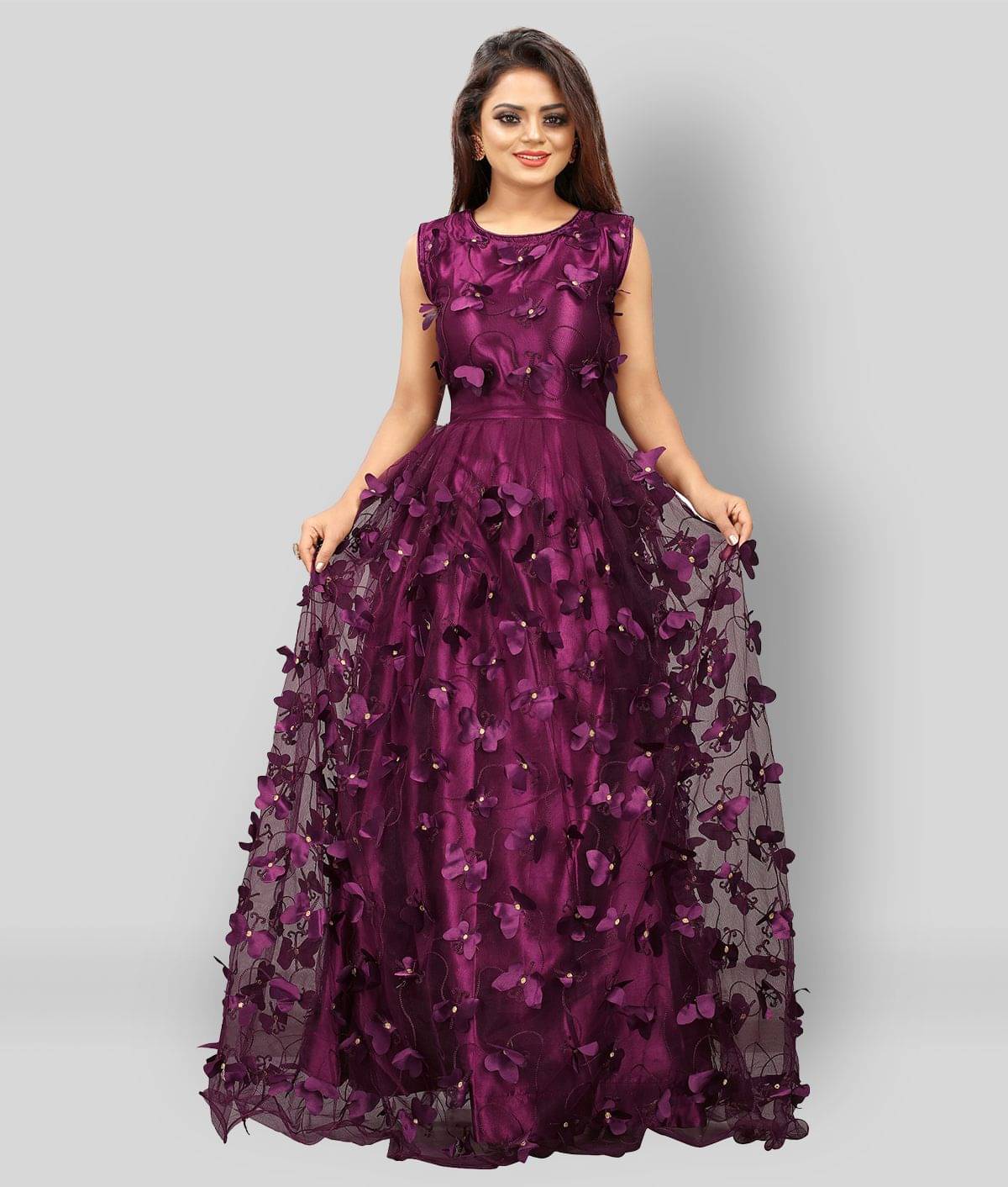 Aika - Purple Anarkali Net Women's Semi Stitched Ethnic Gown ( Pack of 1 ) Aika - Purple Anarkali Net Women's Semi Stitched Ethnic Gown ( Pack of 1 )