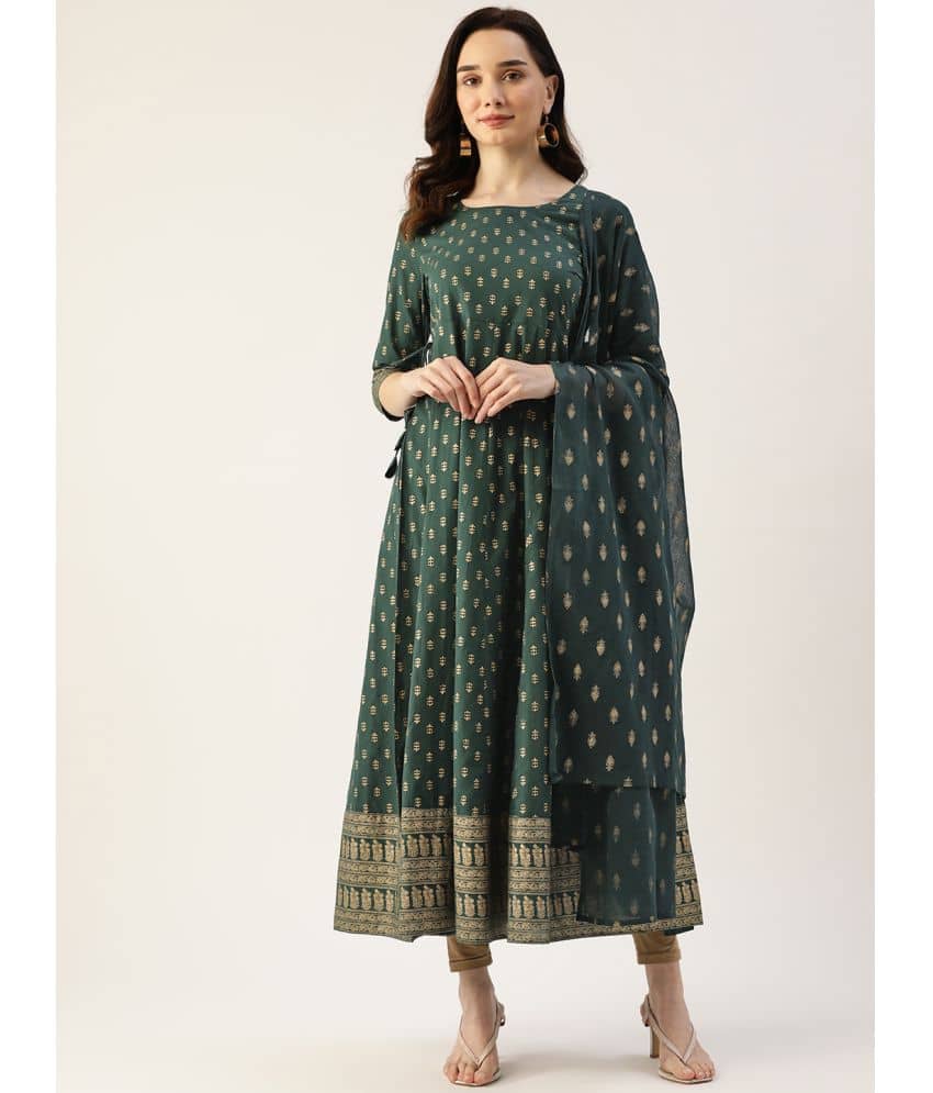 HISHAM - Green Cotton Women's Anarkali Kurti with Dupatta ( Pack of 1 ) - Kurtis, Tunics | Buy online on ZillyBuy