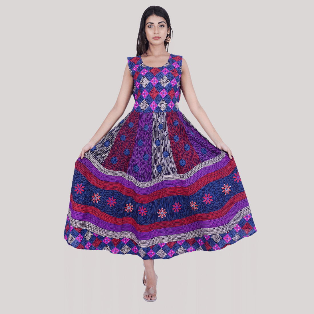 Rangun Women Cotton Printed Ethnic Dress ( Blue ) Rangun Women Cotton Printed Ethnic Dress ( Blue )