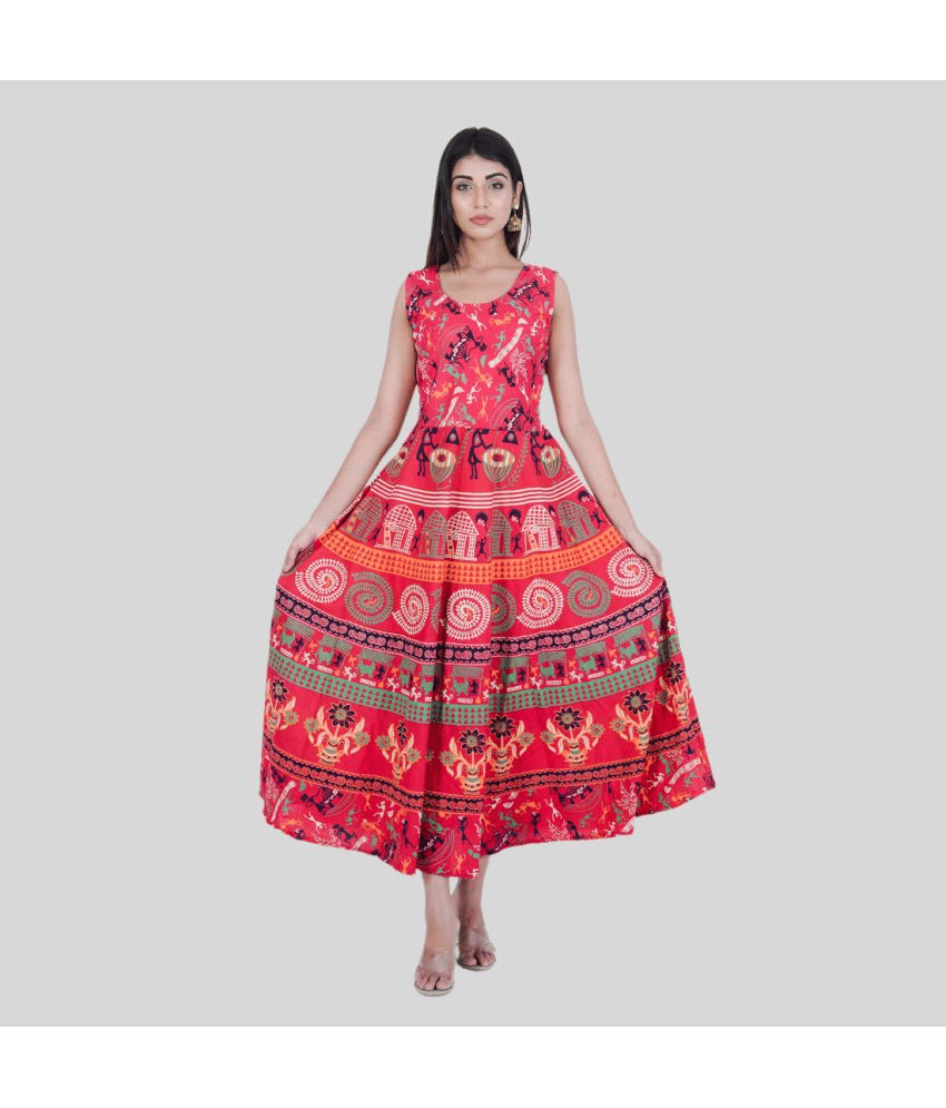     			Rangun Women Cotton Printed Ethnic Dress ( Red )