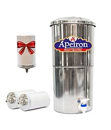 APEIRON STAINLESS STEEL WATER FILTER WTH 2 CERAMIC CANDLE 21 Ltr Gravity Water Purifier