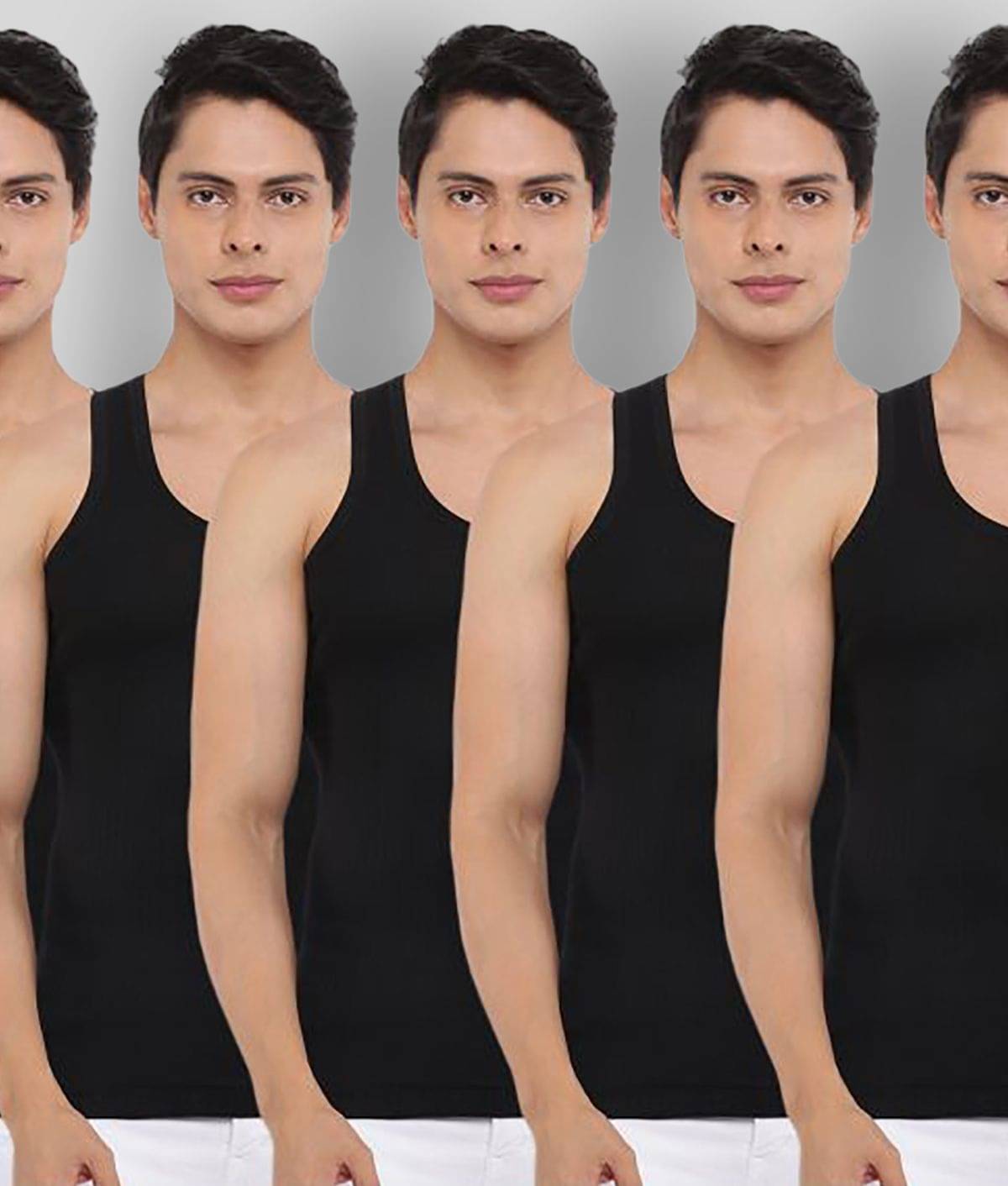     			Dollar Bigboss Men's Black Pack of 5 Solid Combed Cotton Vest