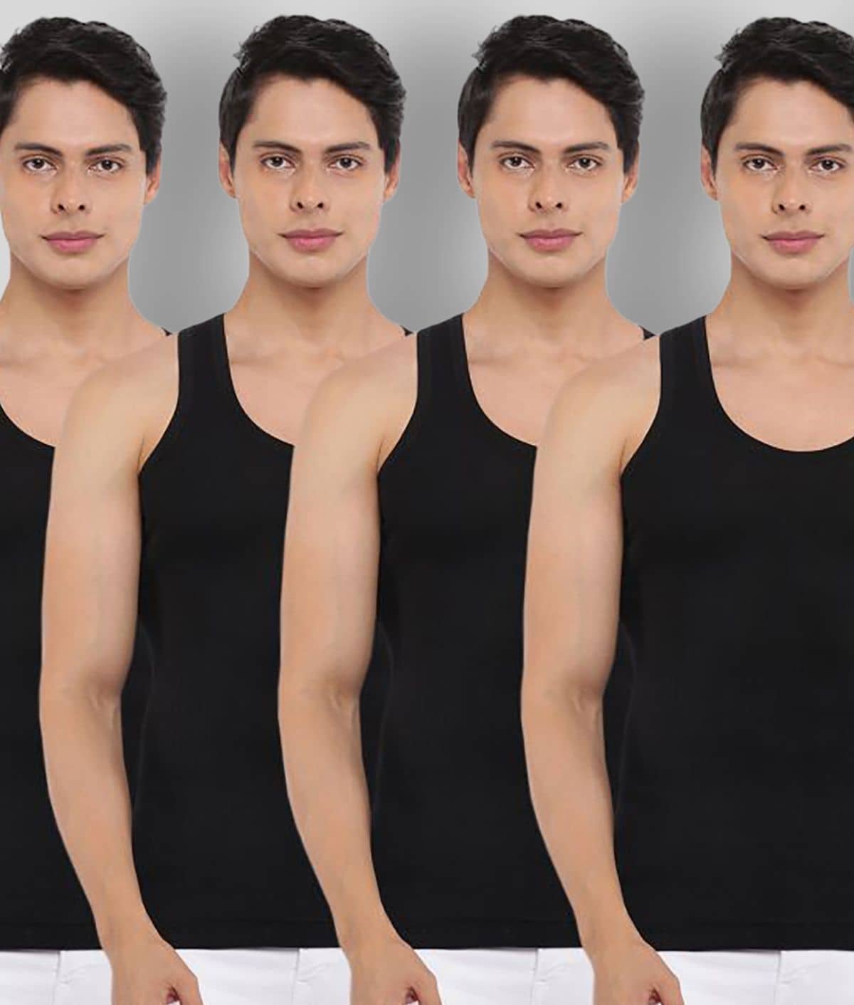 Dollar Bigboss Men's Black Pack of 4 Solid Combed Cotton Vest - Nightwear & Loungewear | Buy online on ZillyBuy