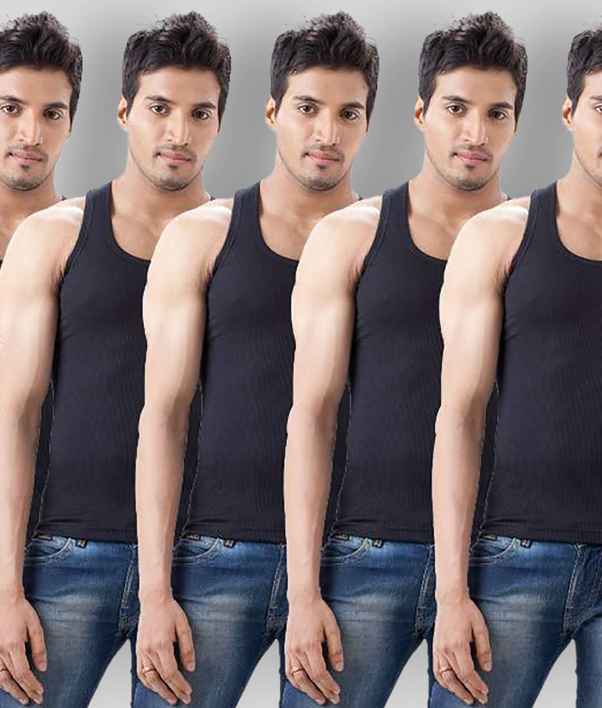 Dollar Bigboss Men's Black Pack of 5 Solid Combed Cotton Vest - Nightwear & Loungewear | Buy online on ZillyBuy