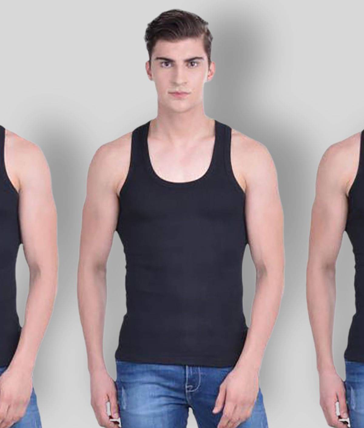 Dollar Bigboss Men's Black Pack of 3 Solid Combed Cotton Vest     			Dollar Bigboss Men's Black Pack of 3 Solid Combed Cotton Vest