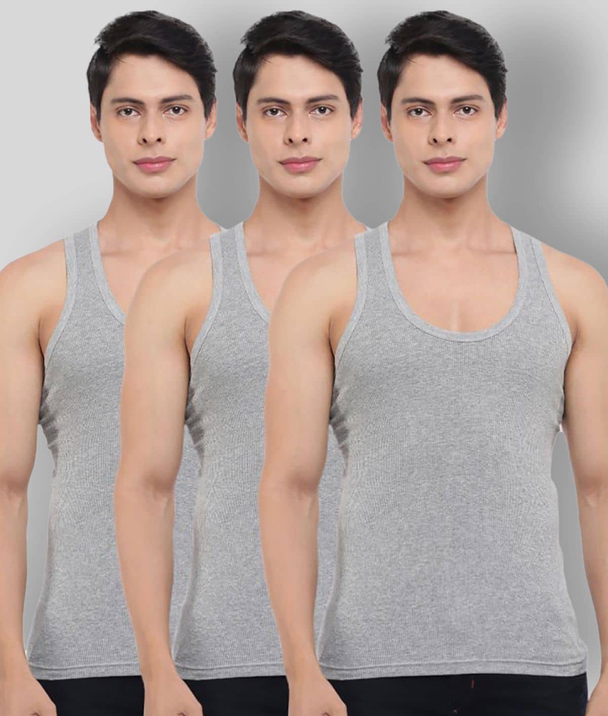 Dollar Bigboss Men's Grey Pack of 3 Solid Combed Cotton Vest - Nightwear & Loungewear | Buy online on ZillyBuy