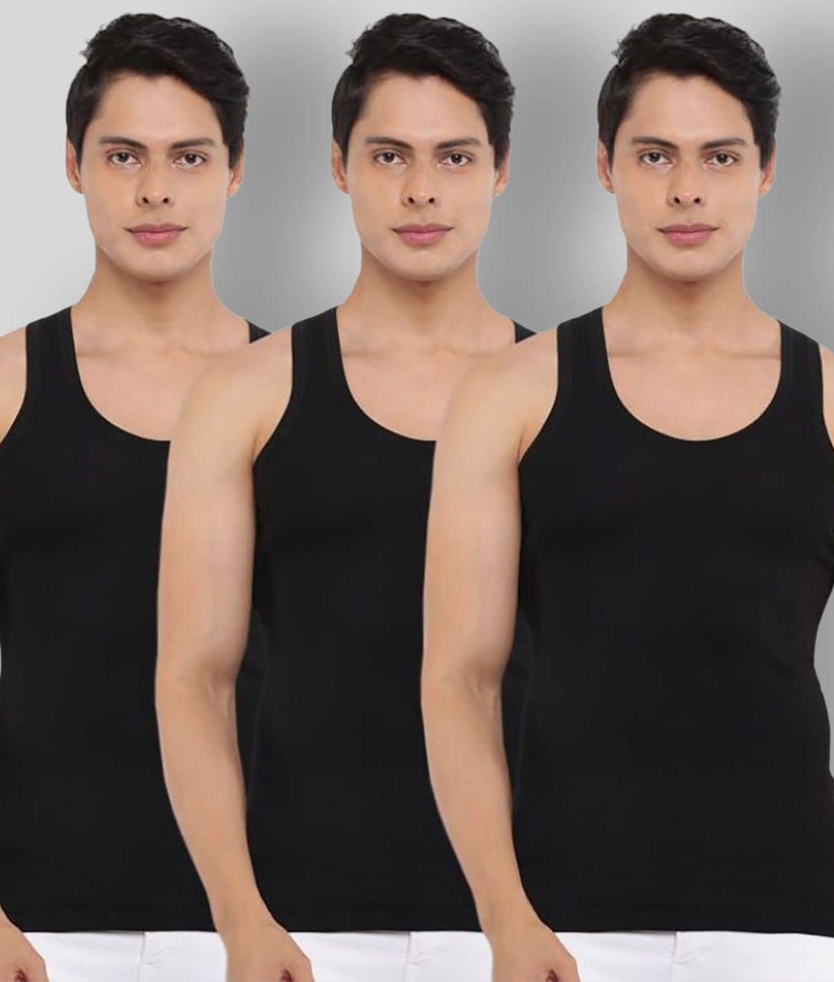 Dollar Bigboss Men's Black Pack of 3 Solid Combed Cotton Vest - Nightwear & Loungewear | Buy online on ZillyBuy