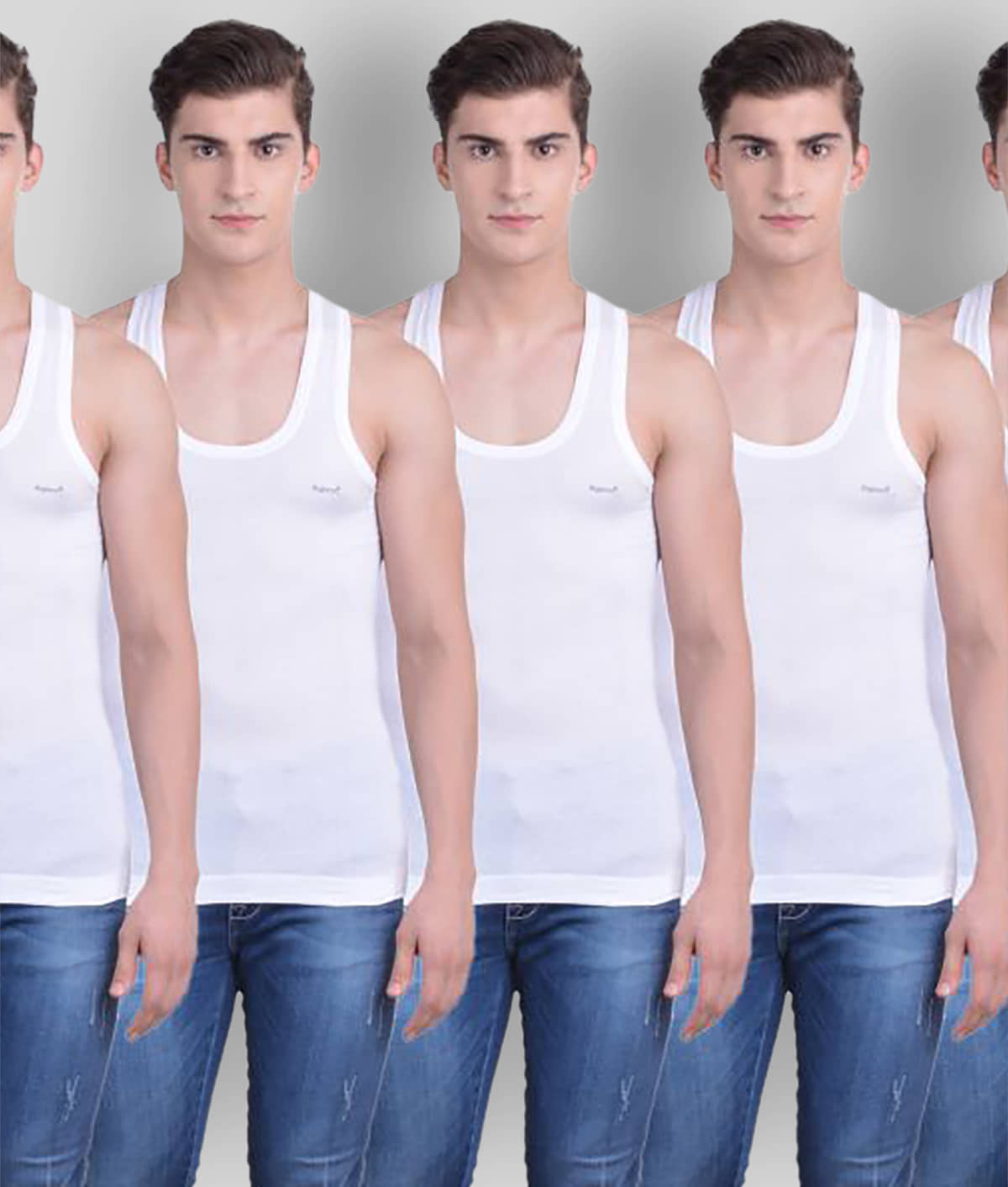 Dollar Bigboss Men's White Pack of 5 Solid Combed Cotton Shrinkless Vest - Nightwear & Loungewear | Buy online on ZillyBuy