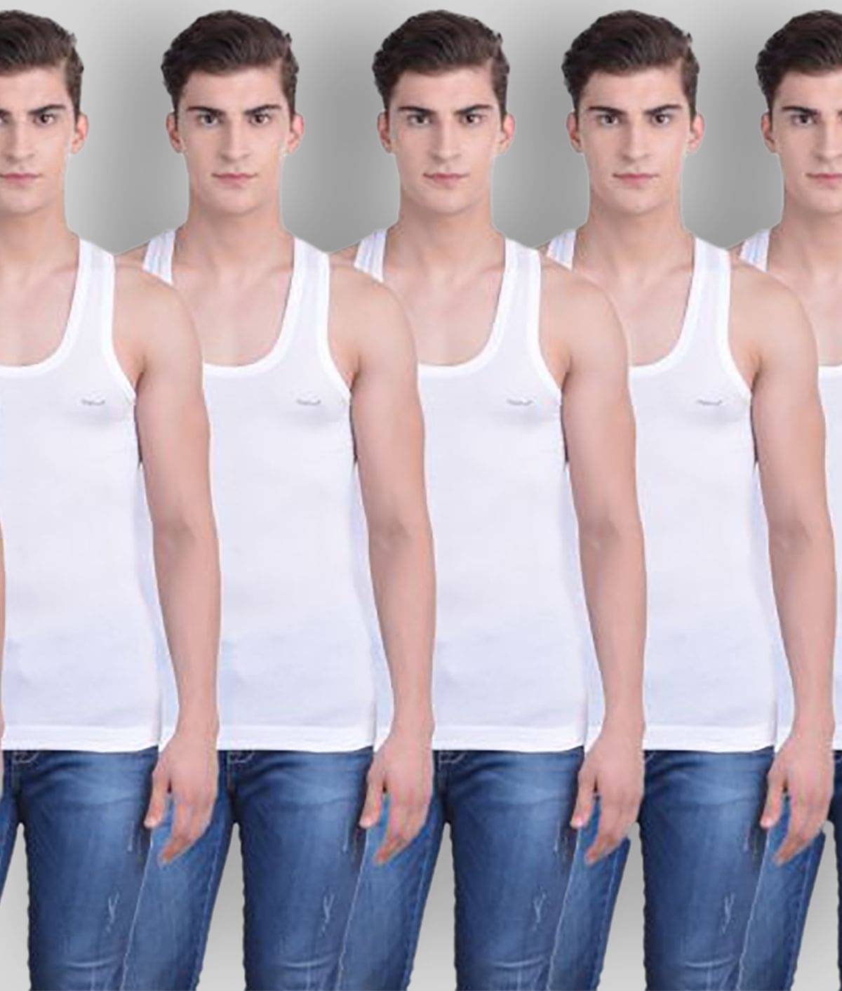 Dollar Bigboss Men's White Pack of 7 Solid Combed Cotton Shrinkless Vest     			Dollar Bigboss Men's White Pack of 7 Solid Combed Cotton Shrinkless Vest