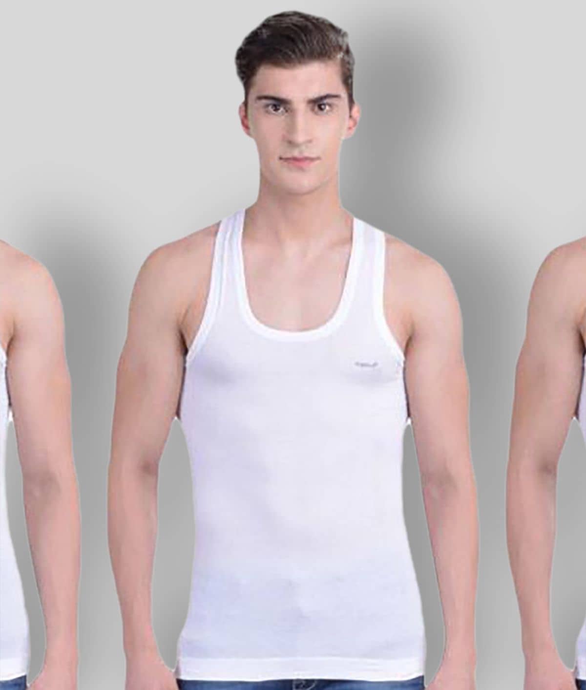 Dollar Bigboss Men's White Pack of 3 Solid Combed Cotton Shrinkless Vest - Nightwear & Loungewear | Buy online on ZillyBuy