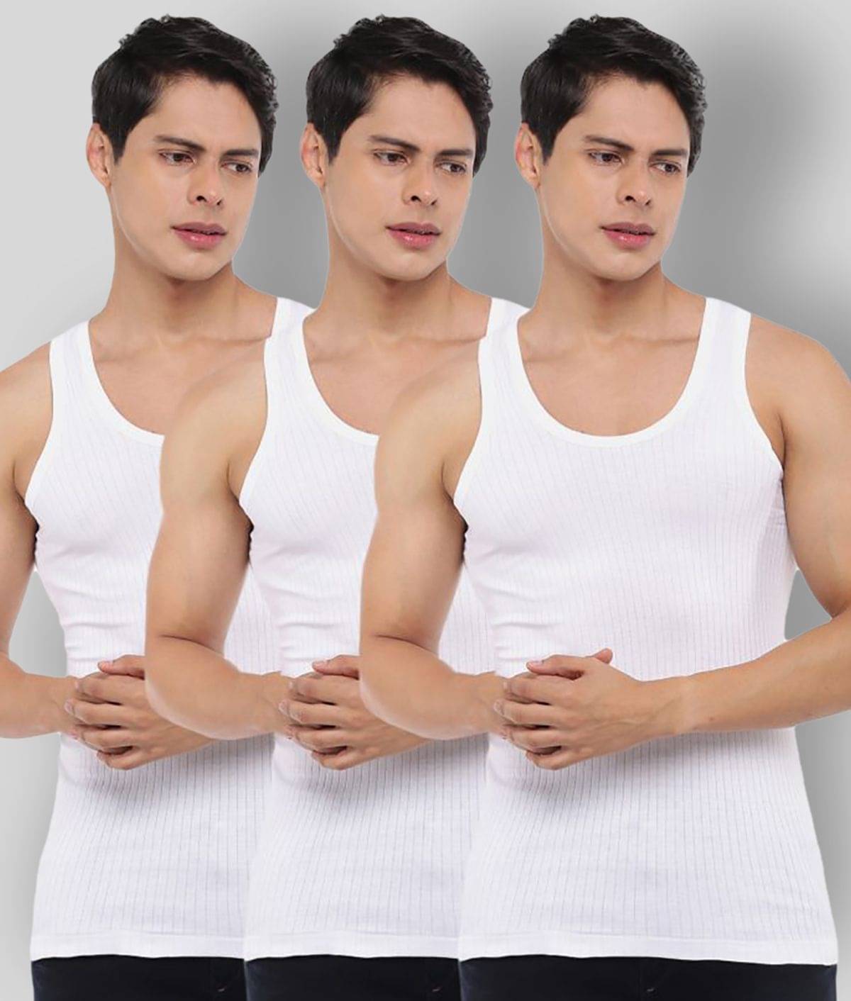 Dollar Bigboss Men's White Pack of 3 Solid Combed Cotton Vest Dollar Bigboss Men's White Pack of 3 Solid Combed Cotton Vest