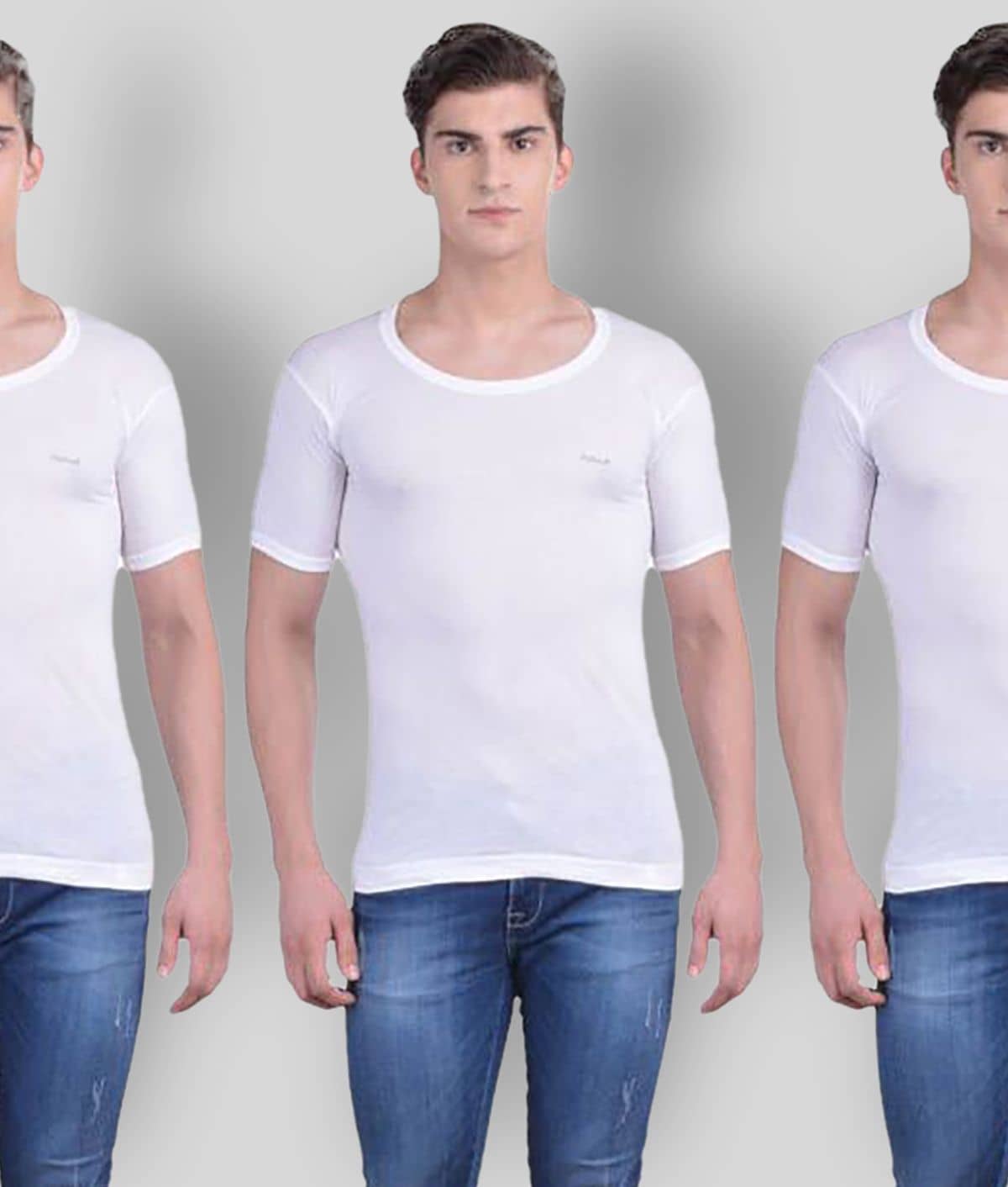 Dollar Bigboss Men's White Pack of 3 Solid Combed Cotton Shrinkless Vest - Nightwear & Loungewear | Buy online on ZillyBuy
