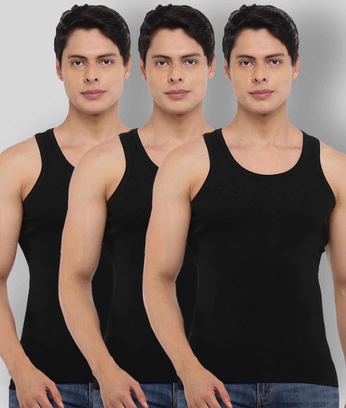 Dollar Bigboss Men's Black Pack of 3 Solid Combed Cotton Vest - Nightwear & Loungewear | Buy online on ZillyBuy