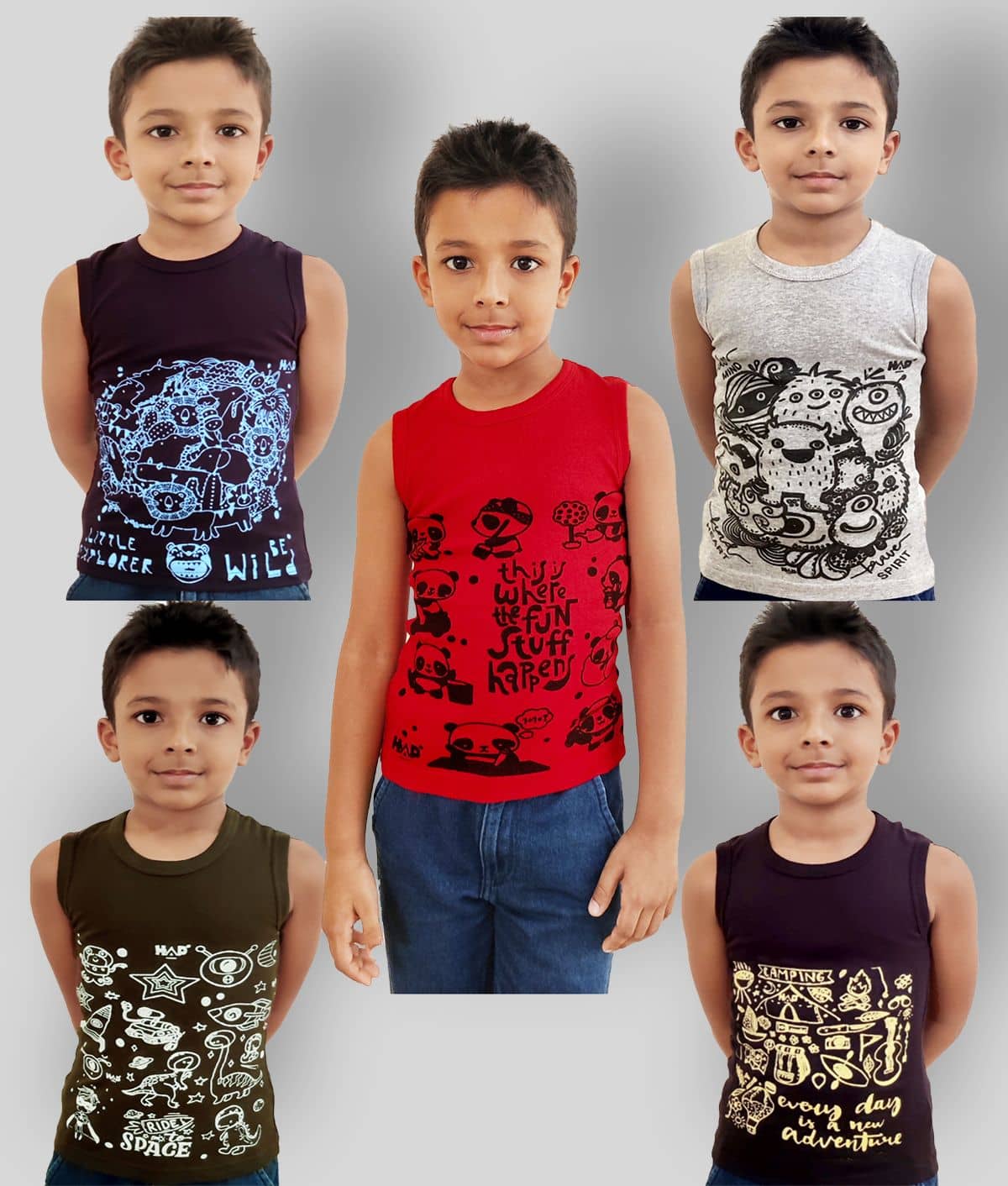 HAP Pack of 5 Boys 100% Cotton ( Multi Color ) - Nightwear & Loungewear | Buy online on ZillyBuy