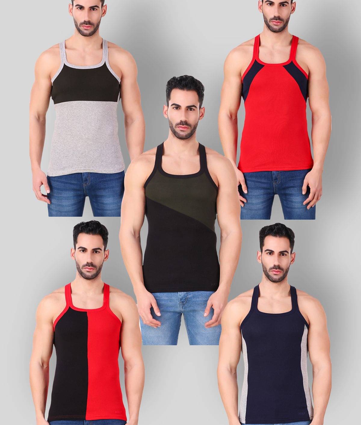 HAP Pack of 5 Cotton Sleeveless Vest,Gym Vest For Men ( Multi ) HAP Pack of 5 Cotton Sleeveless Vest,Gym Vest For Men ( Multi )