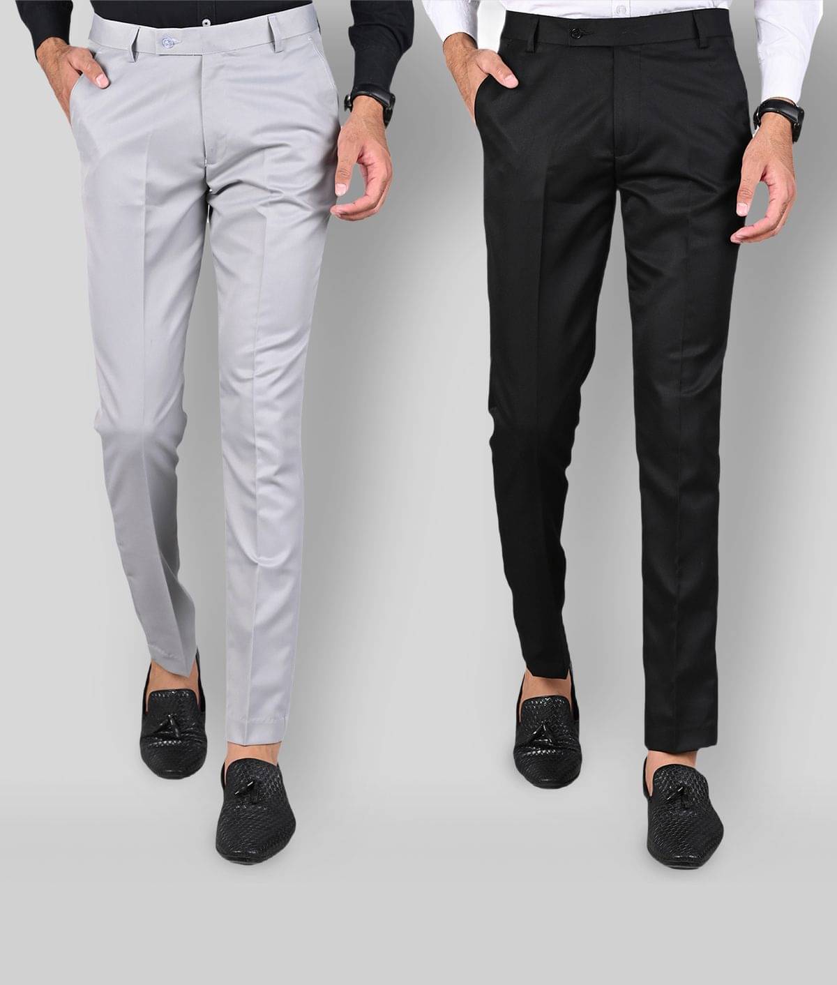     			MANCREW - Black Polycotton Slim - Fit Men's Formal Pants ( Pack of 2 )