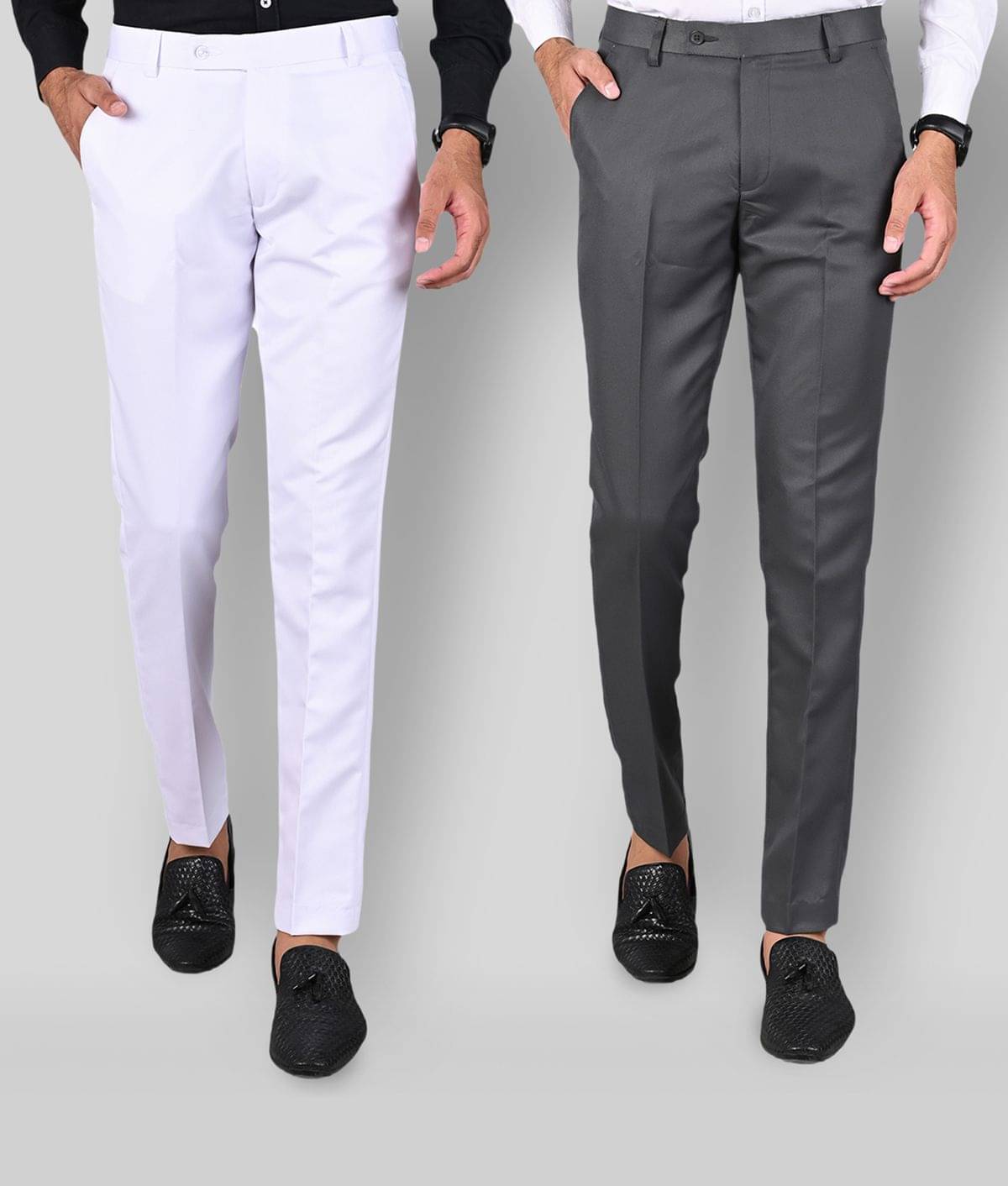     			MANCREW - White Polycotton Slim - Fit Men's Formal Pants ( Pack of 2 )